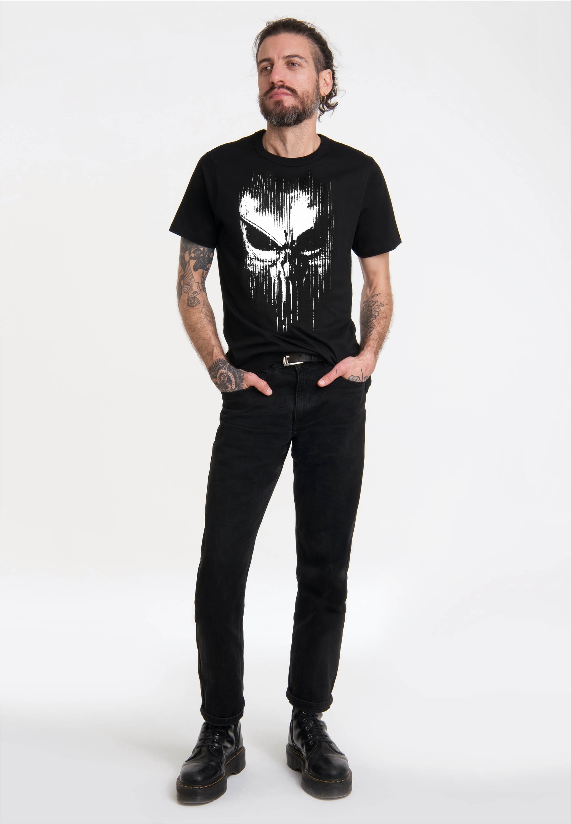 LOGOSHIRT T-Shirt »Marvel - Punisher Striped Skull«, mit coolem Print