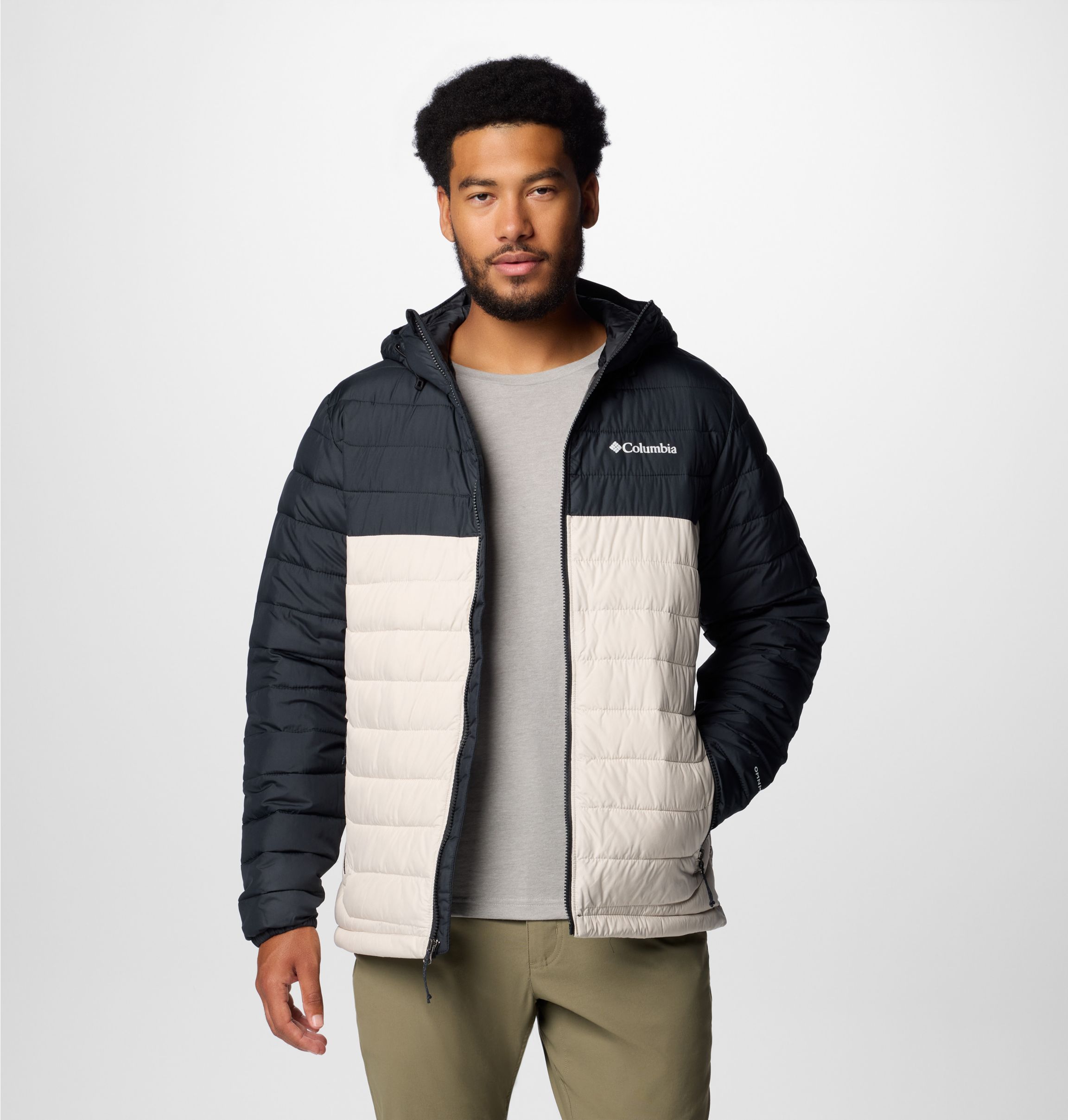 Columbia Steppjacke "Powder Lite II Hooded Jacket" mit Reißverschluss, in normaler Länge, wärmereflektierendes Material