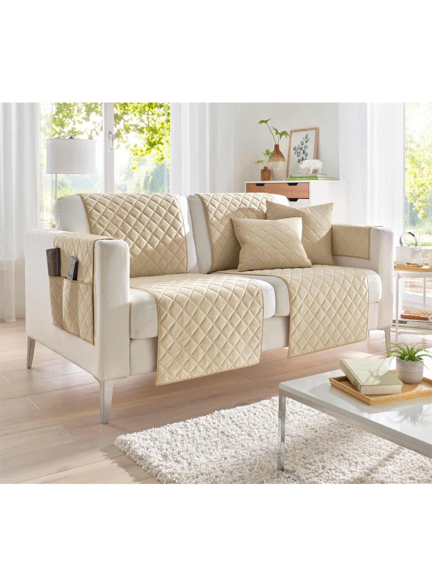 Tagesdecke, B:40cm L:40cm, beige, 100% Polyester, Tagesdecken