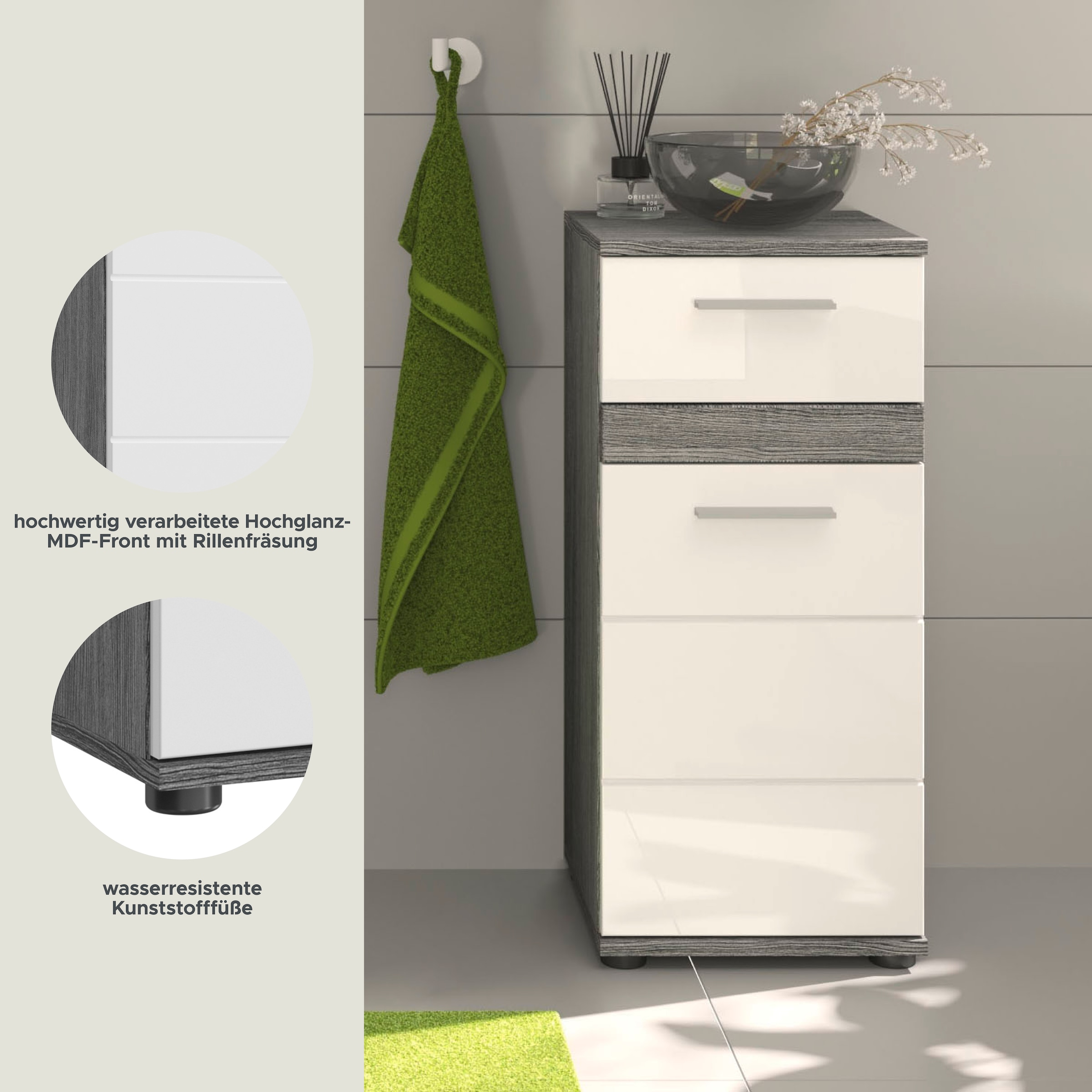 welltime Unterschrank »LUCCA, TOPSELLER!, Breite 35cm, 1 Tür (TA wechselbar), 1 Schubkasten«, MDF Front, Badmöbel, Badschrank, Schrank, Bad, Badezimmer
