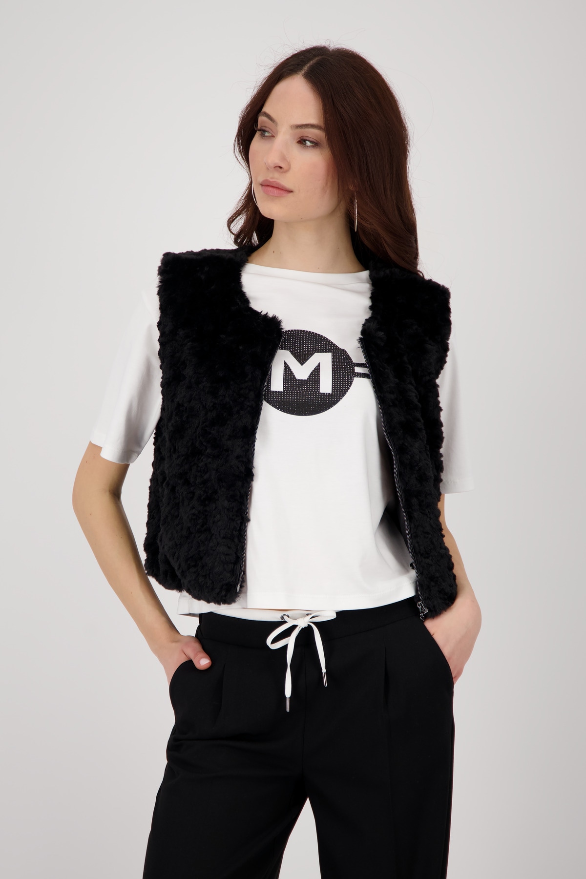 Monari Fellimitatweste "Weste fake fur", Mit Rundhalsausschnitt günstig online kaufen