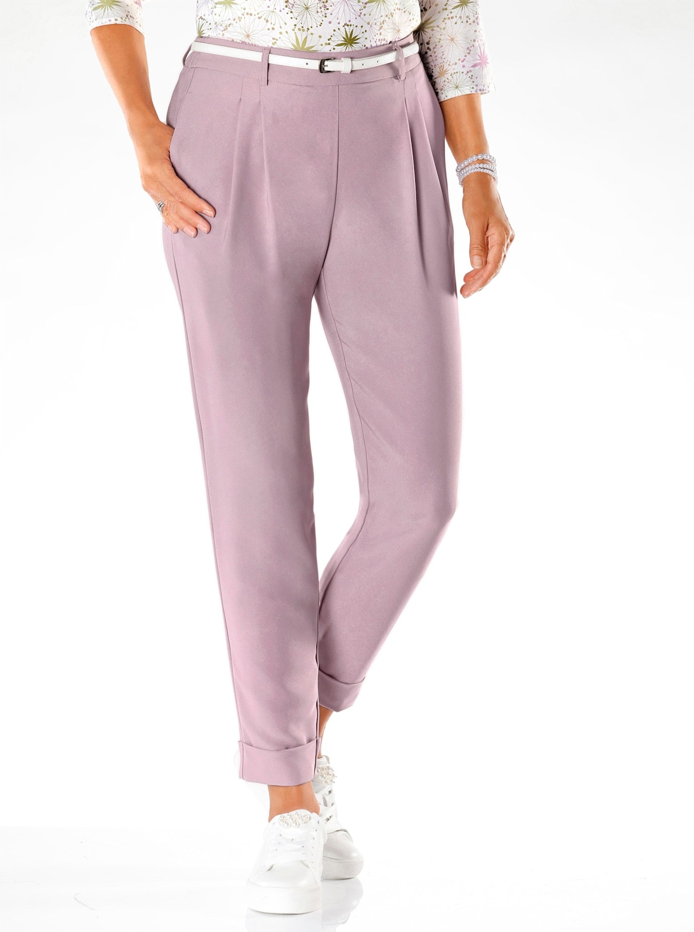 Bundfaltenhose INSPIRATIONEN, Damen, Gr. 44, Normalgrößen, mauve, 94% Polyester, 6% Elasthan, Hosen