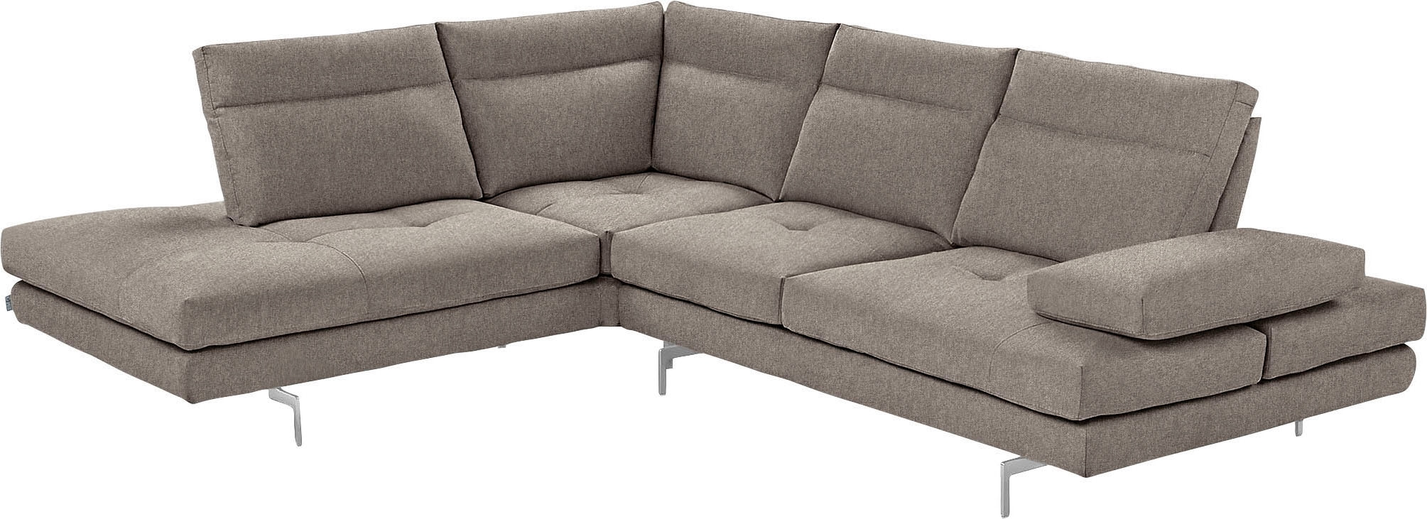 CALIA ITALIA Ecksofa "Toby Wing, B/T: 288/232 cm, Multifunktionssofa, Designsofa, L-Form" Sitztiefenverstellung und Armteilfunktion, Füße chrom glänzend