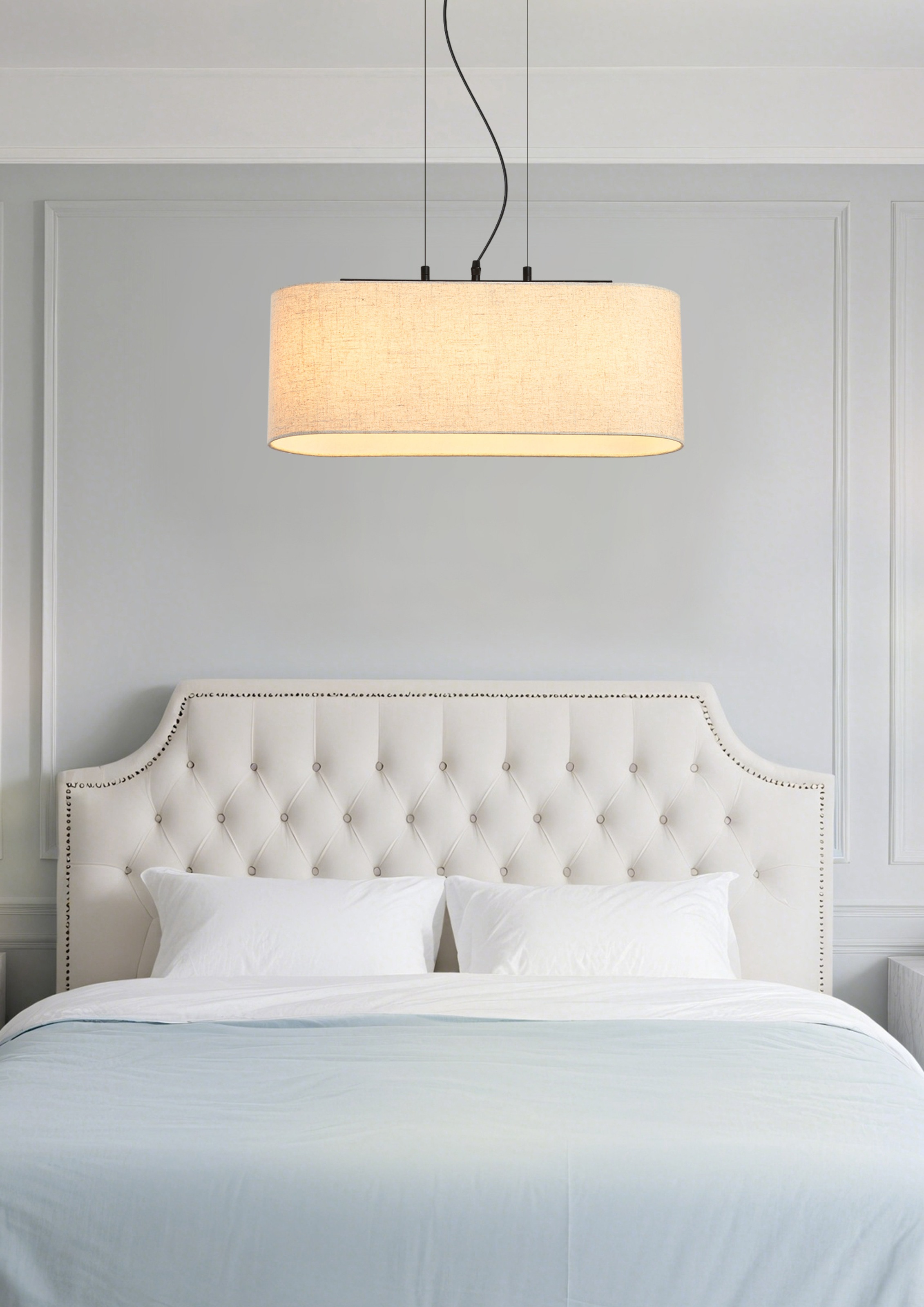 Searchlight Pendelleuchte »Hessian 3Lt Anhänger, Schwarzmetall mit Leinenschirm« E27 1 Stk.