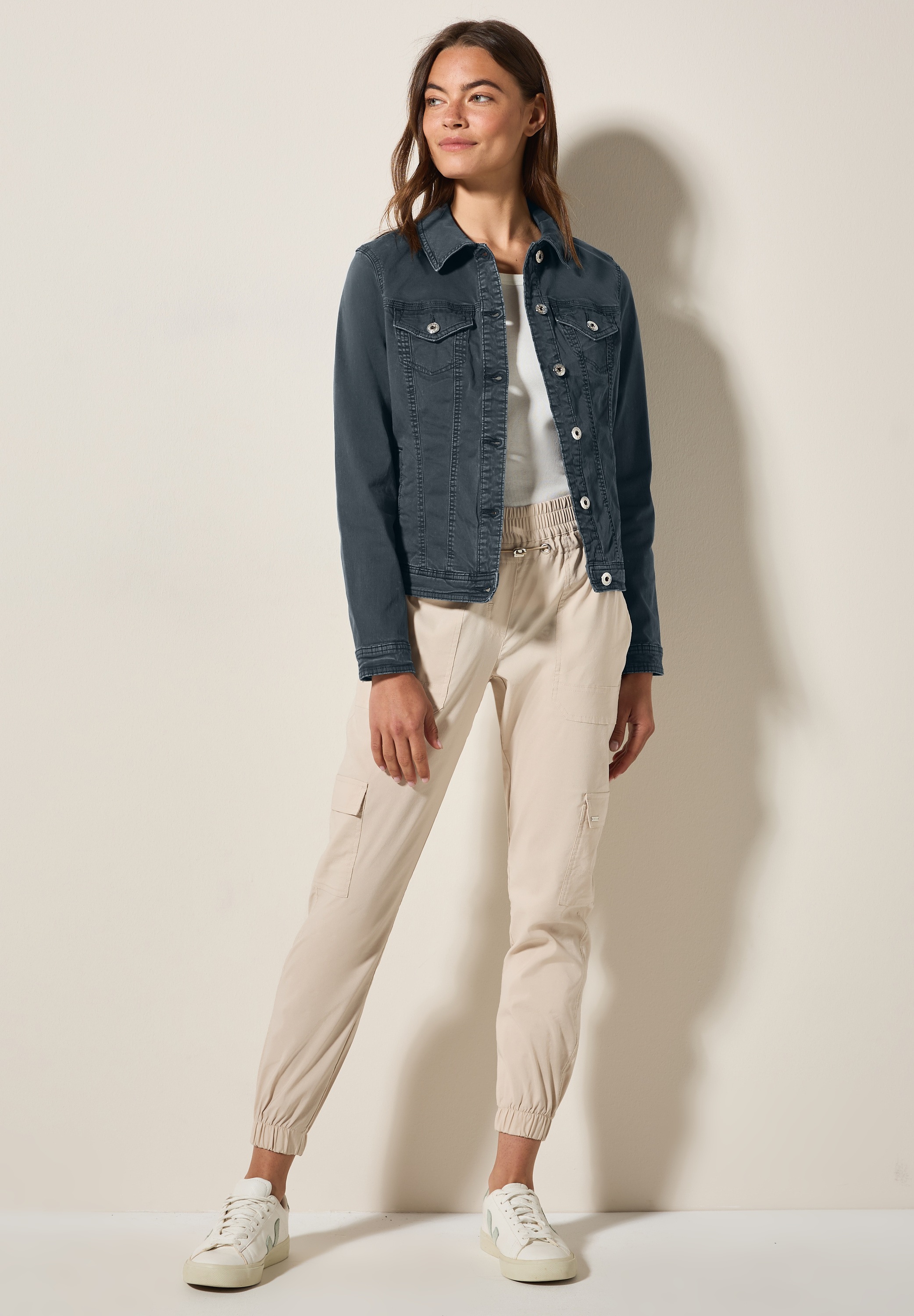 Thumbnail - Cecil Jeansjacke ohne Kapuze aus Baumwolle mit Stretchanteil