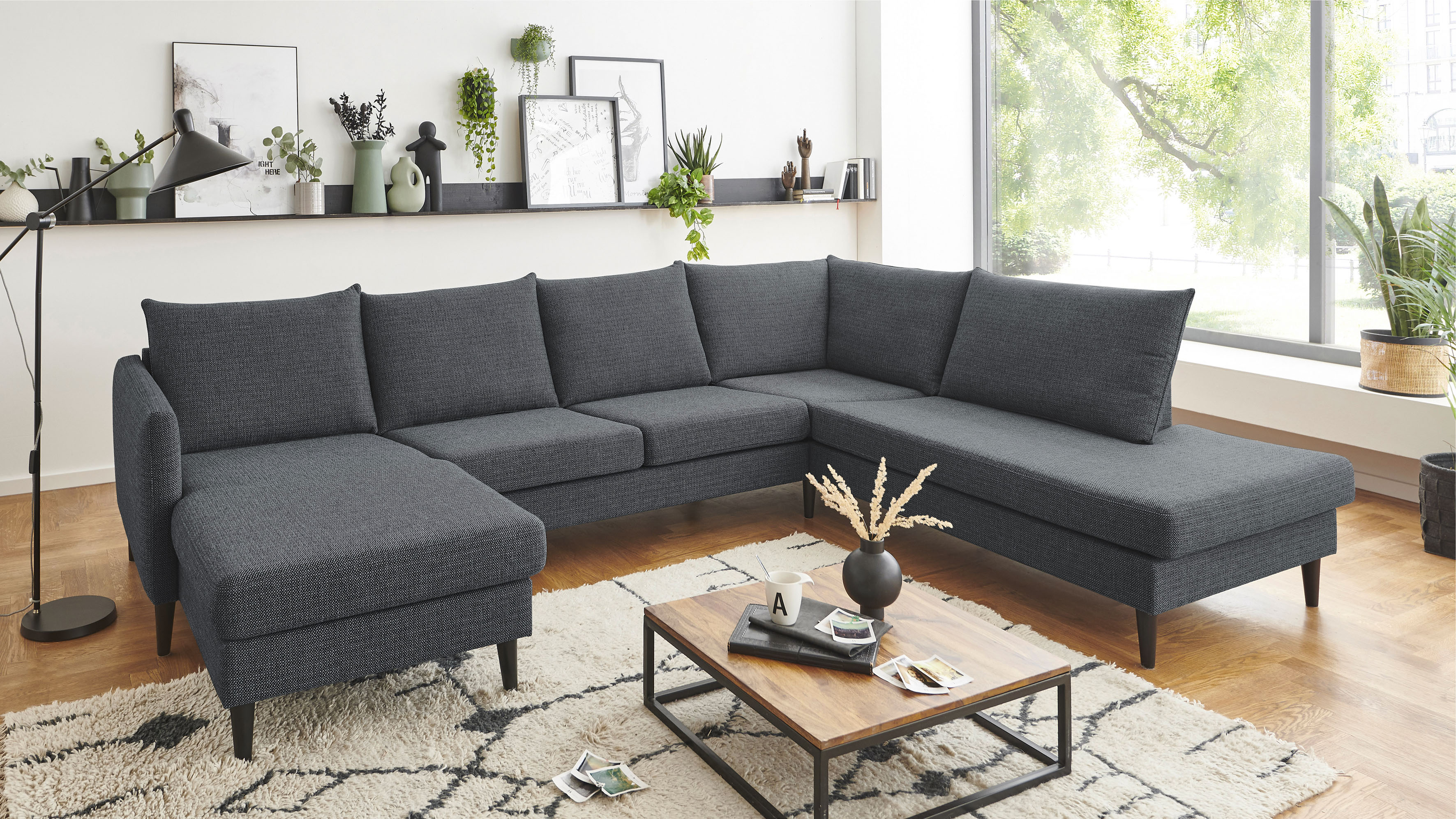 OTTO home Wohnlandschaft "Rekvik U-Form" mit Wellenunterfederung, mit Massivholzfüßen