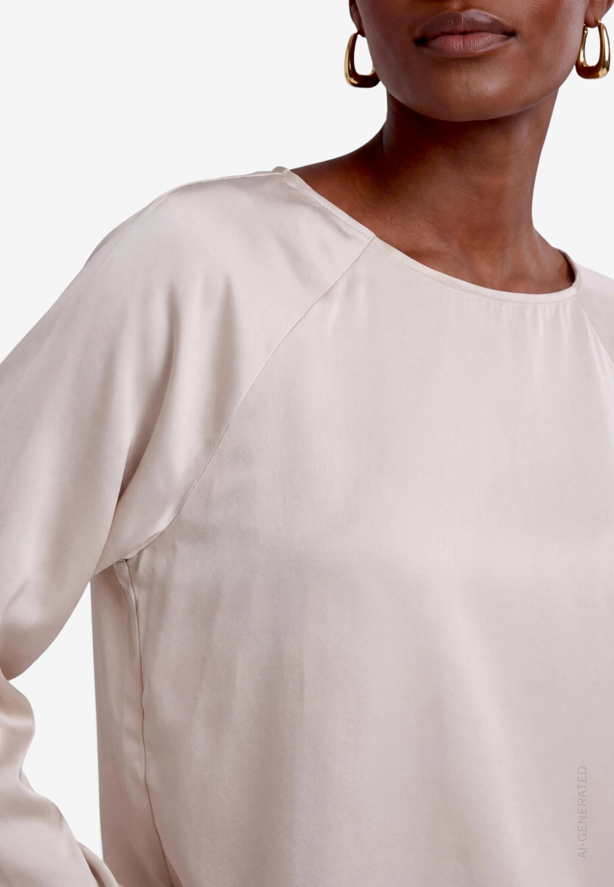 Zero Satinbluse Satin Langarmshirt mit Häkelkante am Saum