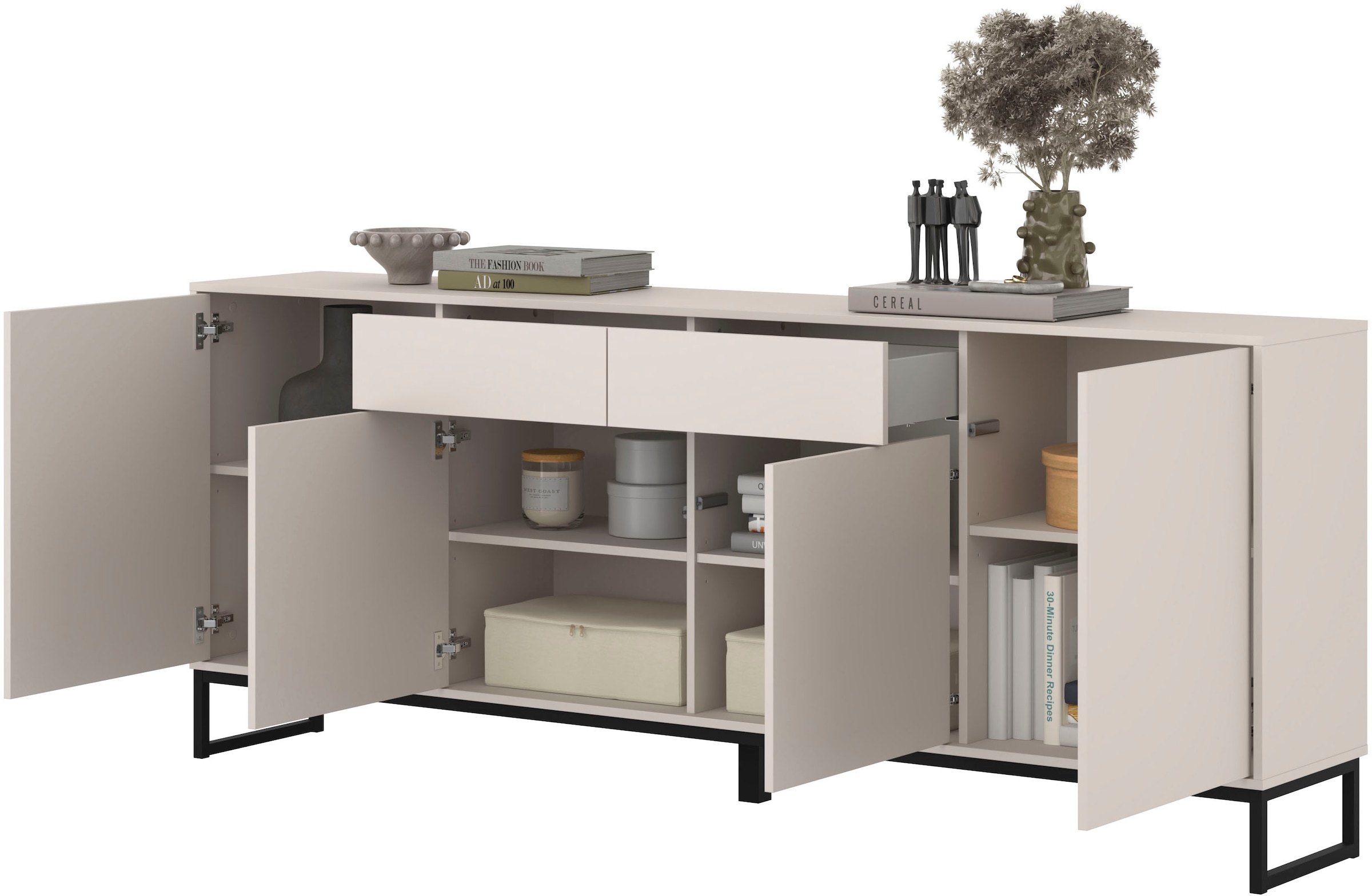 OTTO home Sideboard »Olbia, Breite 208,5 cm, grifflose Kommode 4 Türen/2 Schubkästen.« Schubladenkommode mit viel Stauraum, Einlegeböden verstellbar