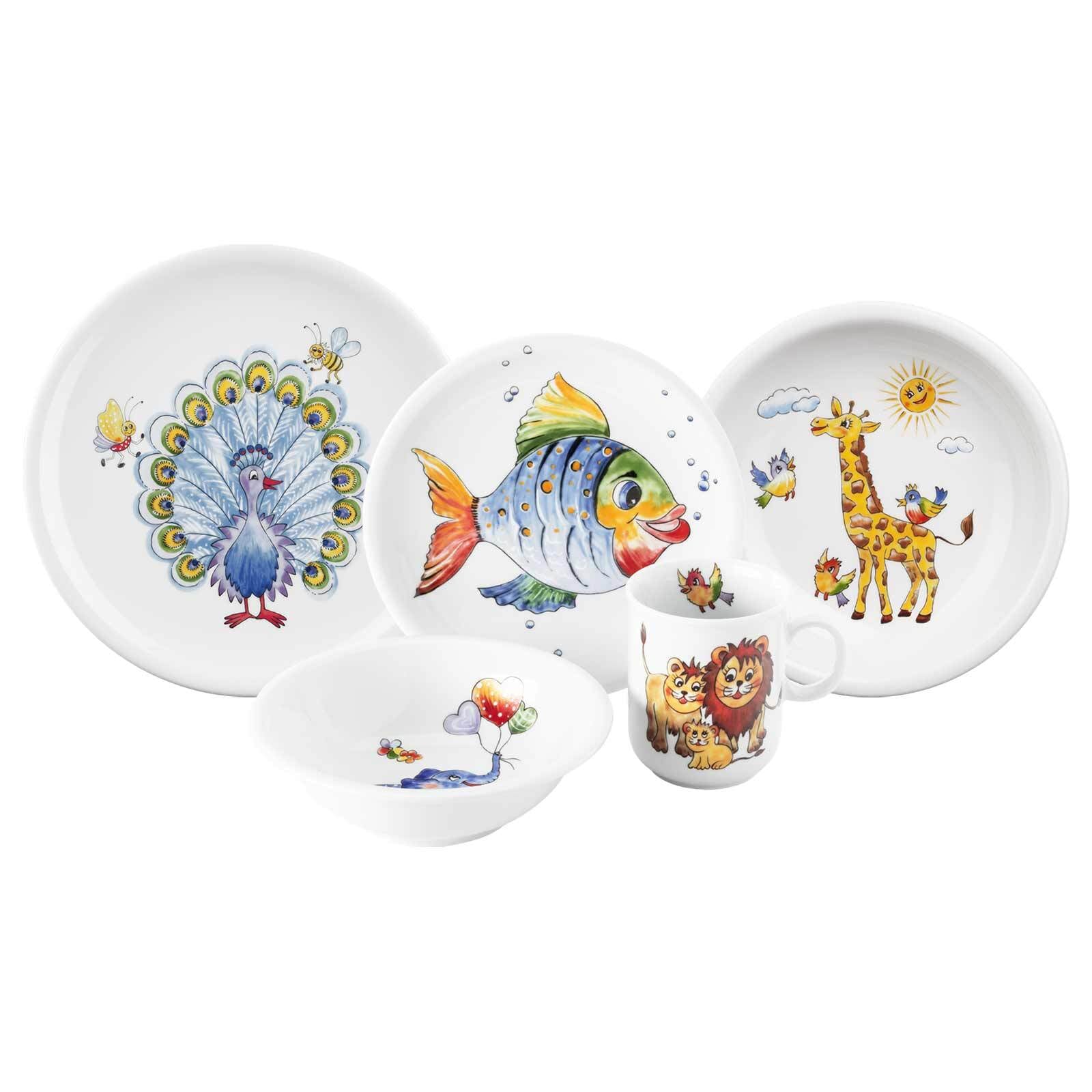SELTMANN WEIDEN Kindergeschirr-Set "Kindergeschirr Set Compact Bunte Tierwelt 5er Set bunt", 5, bunt, Geschirr-Sets, Spülmaschinengeeignet,