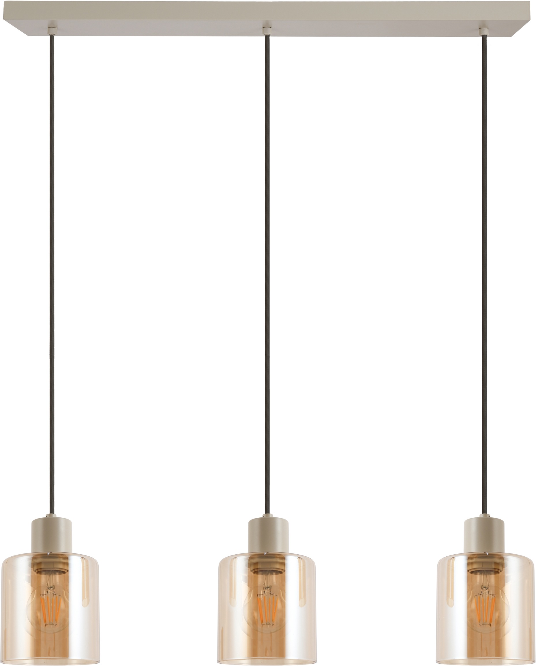 Brilliant Pendelleuchte »Lyska« E27 1 Stk. 72 x 12,5 x 120 cm, 3x E27 Fassung, Metall/Glas, beige/bernsteinfarben