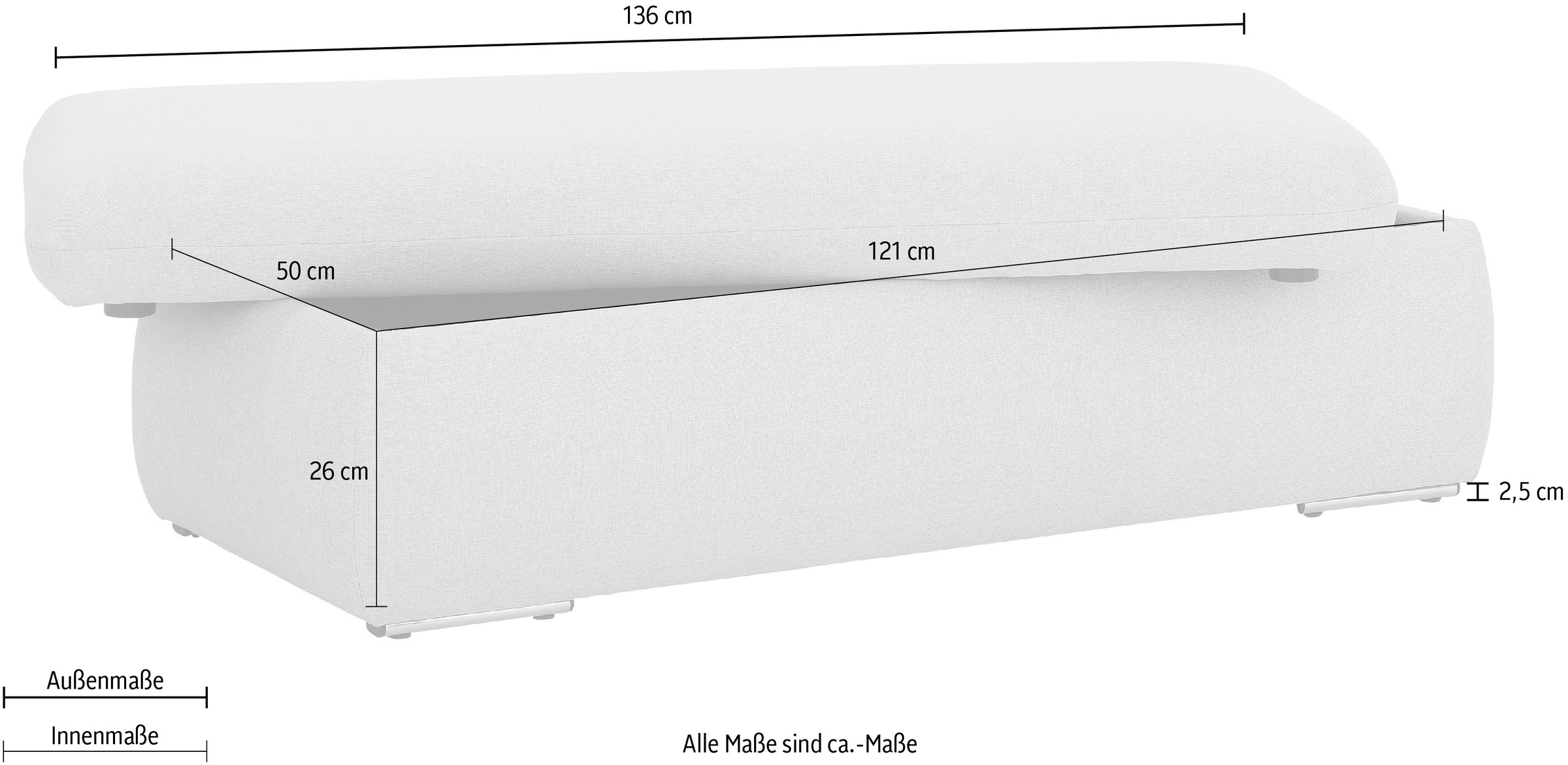 INOSIGN Polsterhocker »Avesa«, Mit großem Staufach, passend zur Serie "Avesa", B/T/H: 136/64/43 cm