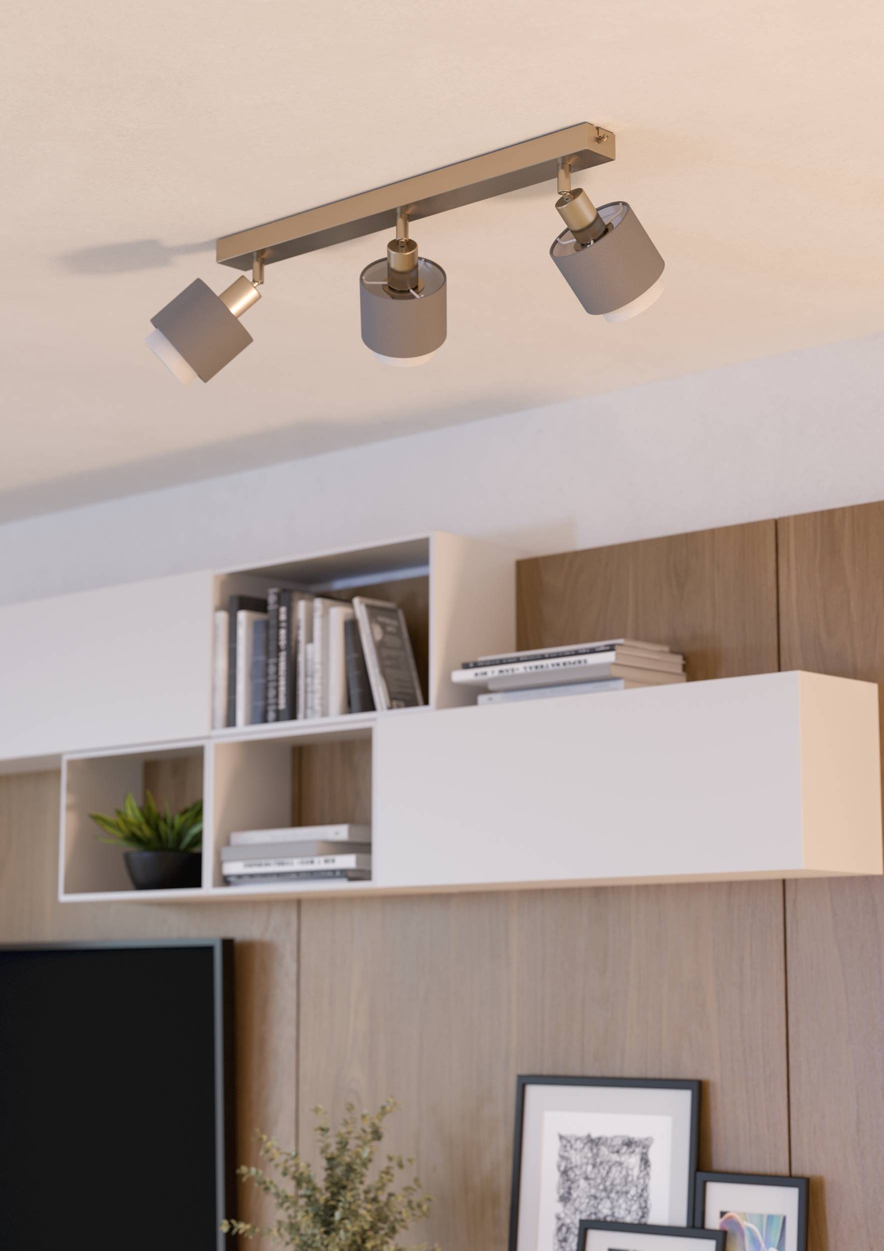 EGLO Deckenleuchte »Bellizzi Deckenstrahler schwenkbar, grau und weiß, E14, Küchenlampe« E14 1 Stk. Spot - L43 x B9 x H18,5 cm - nickel-matt - 3X7,5W exkl.