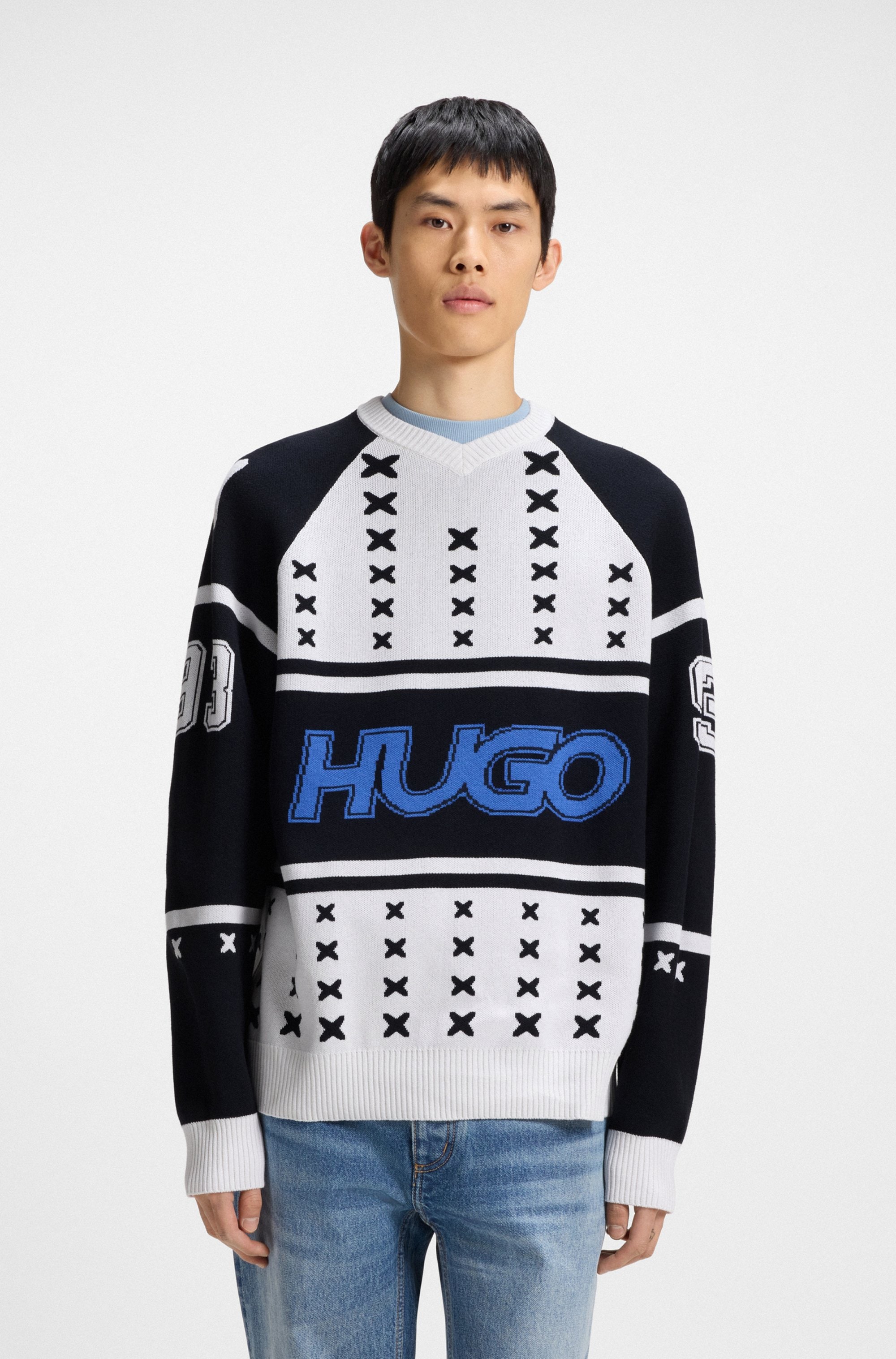 HUGO Blue V-Ausschnitt-Pullover "Shalock", mit aufwendiger Intarsie günstig online kaufen