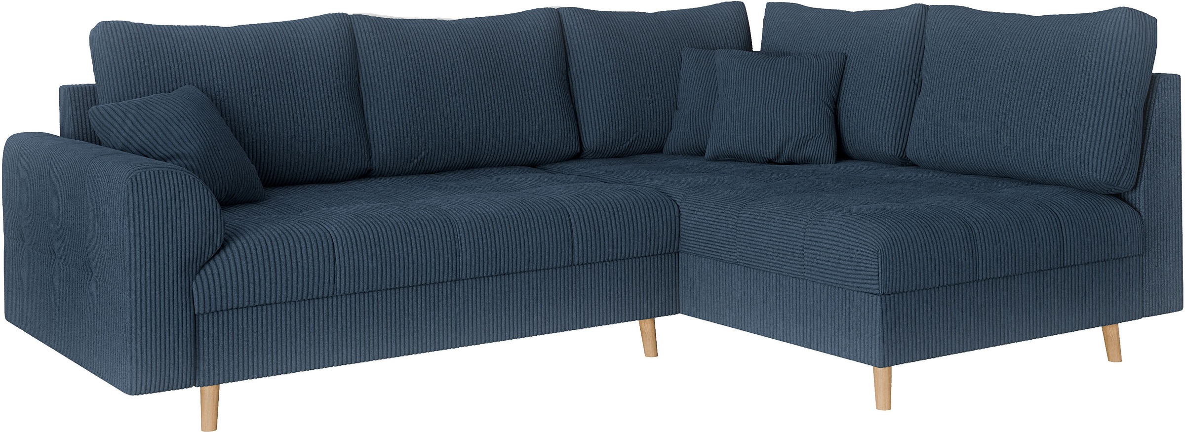 Ecksofa HOME AFFAIRE "CHARRE L-Form mit Ottomane, Maße B/T/H: 231/161/81 cm", blau (dunkelblau), B:231cm H:81cm T:161cm, 100% Polyester, Sofas, Ecksofa, feine Steppung, lose Rücken- und Zierkissen, auch in Cord und Bouclé 3
