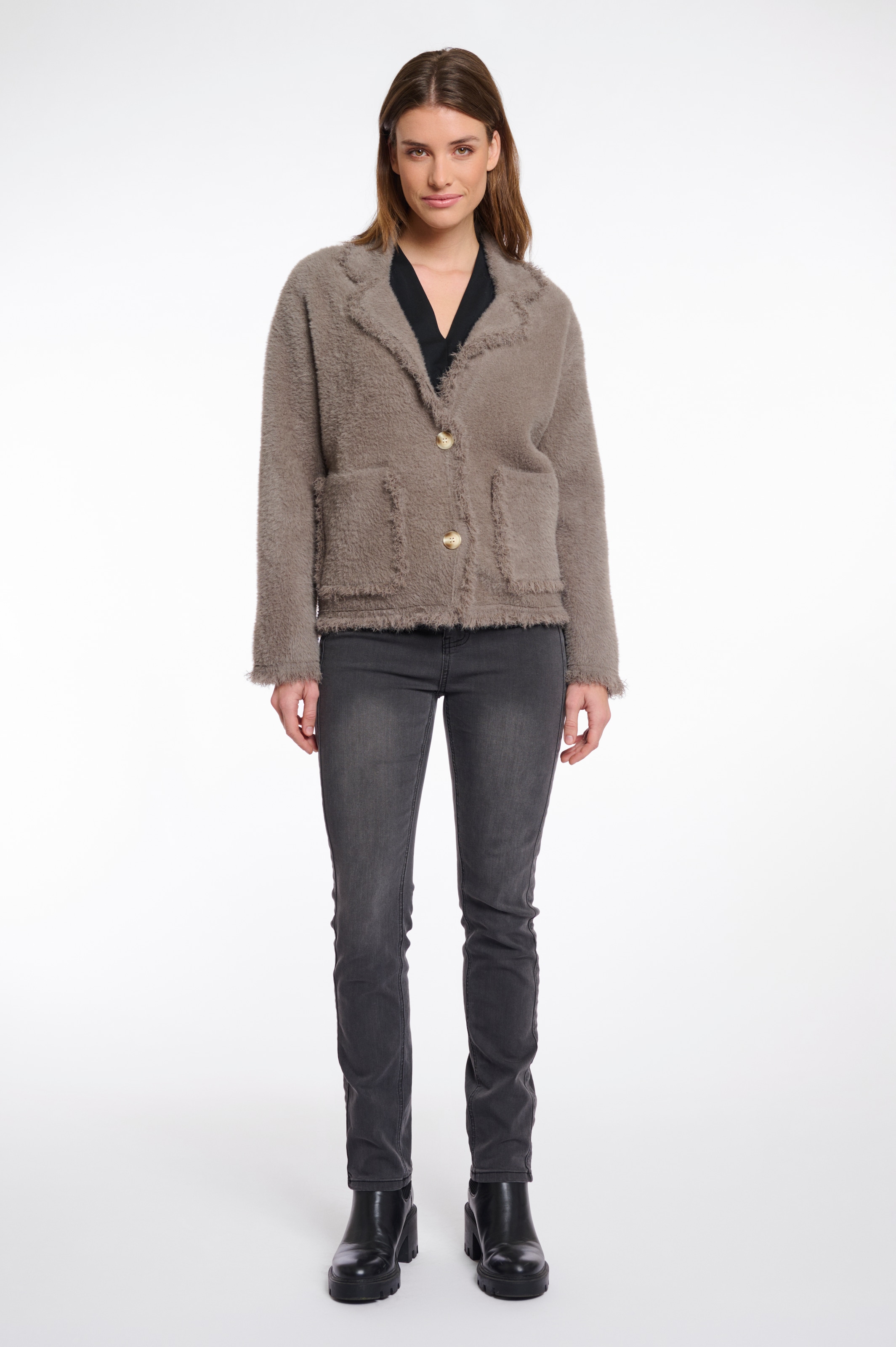 Rino & Pelle Bouclèjacke, mit Revers Kragen