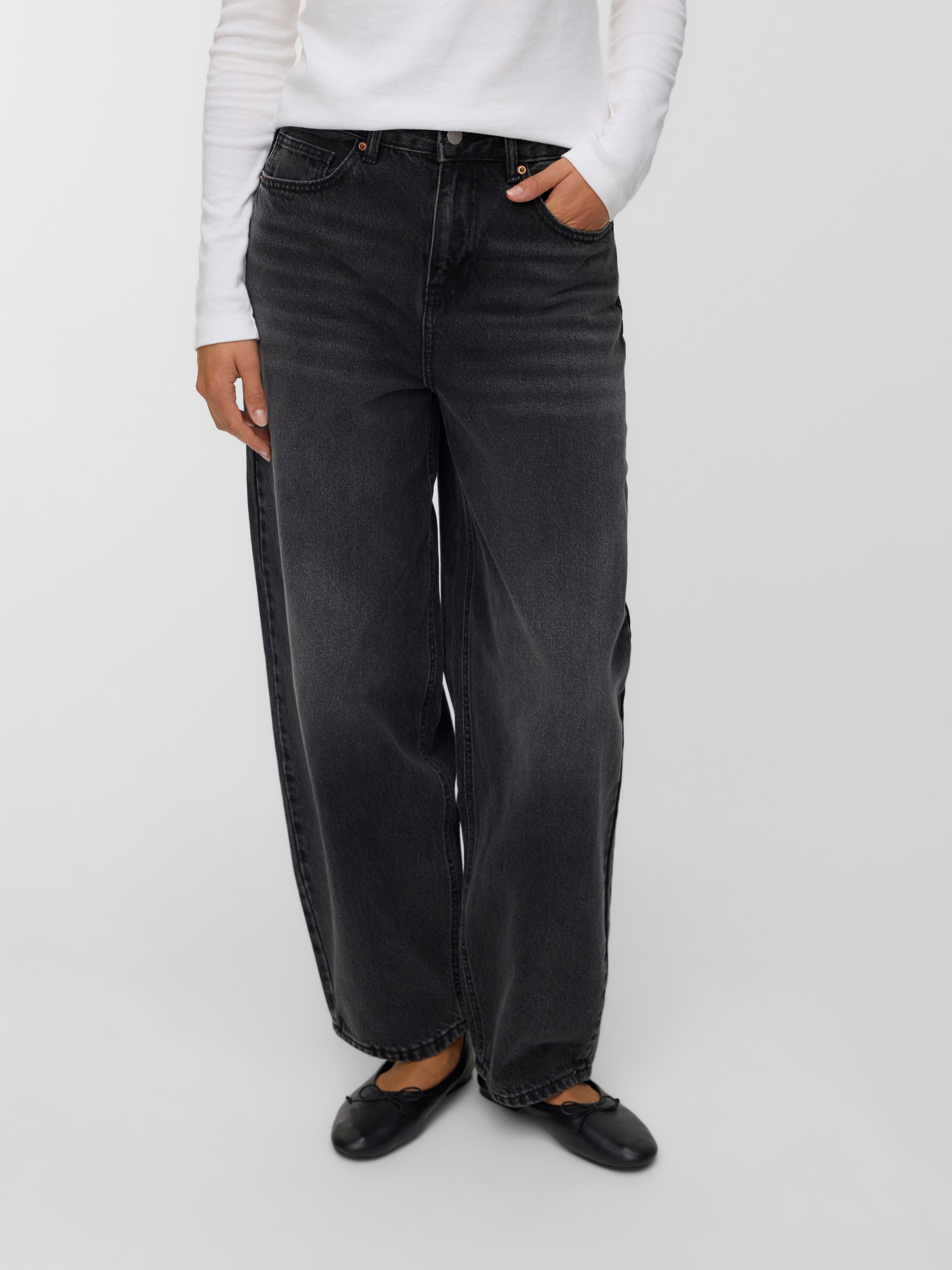 Vero Moda Weite Jeans "Vmbillie Hr Barrel Ank Jeans LI141 Noos" Baumwolle, Barrel Fit, High Waist, Knöchellang