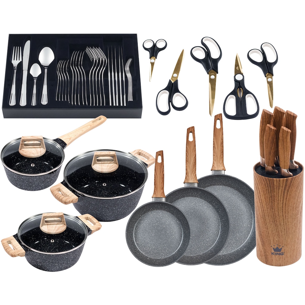 KING Topf-Set »Essential 21«, Aluminiumguss, (Set, 51-tlg.), Holzoptik, Induktion