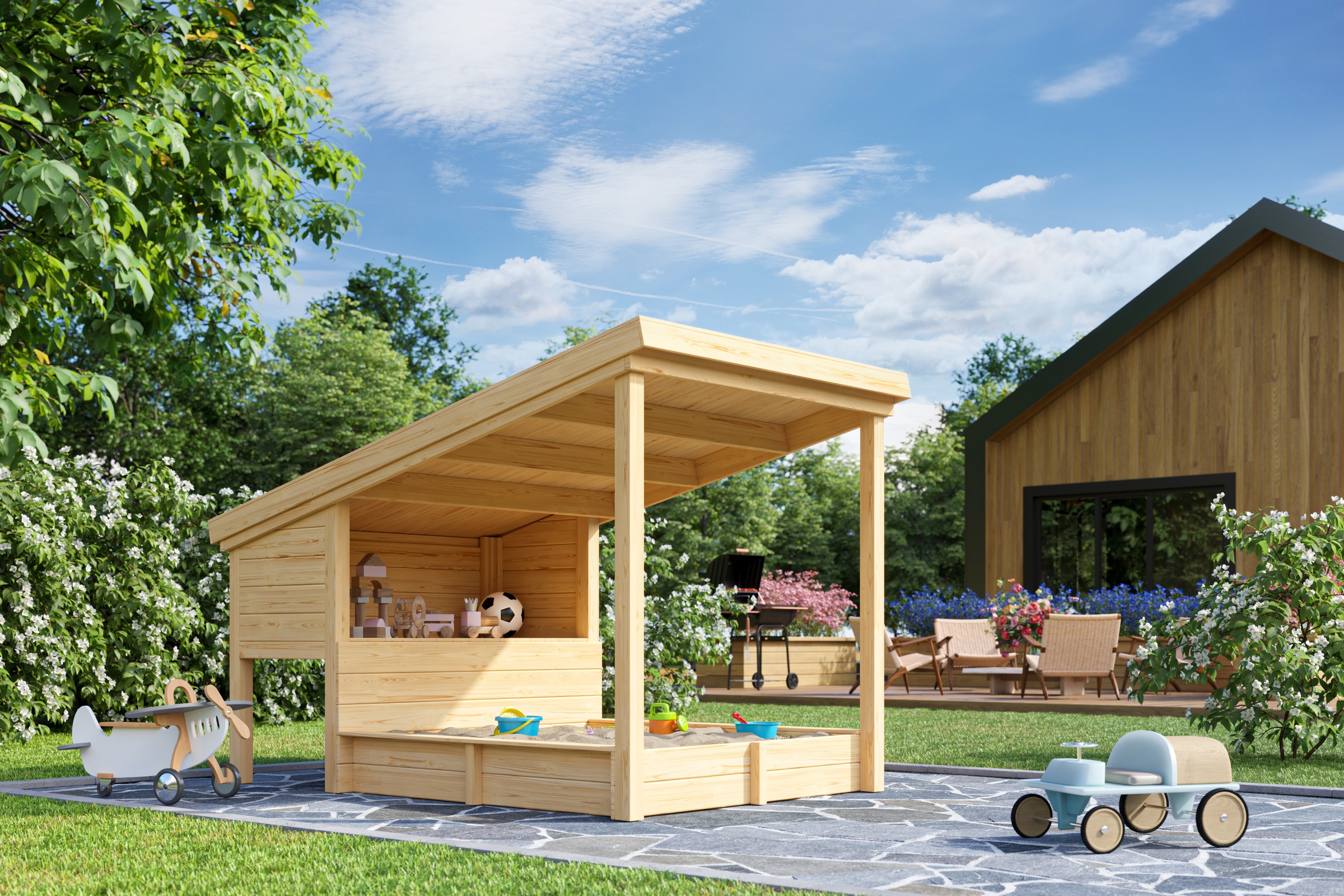 Nordic Holz Sandkasten "PIPPI 1" Spielelement mit Überdachung, BxTxH: 164x220x179 cm