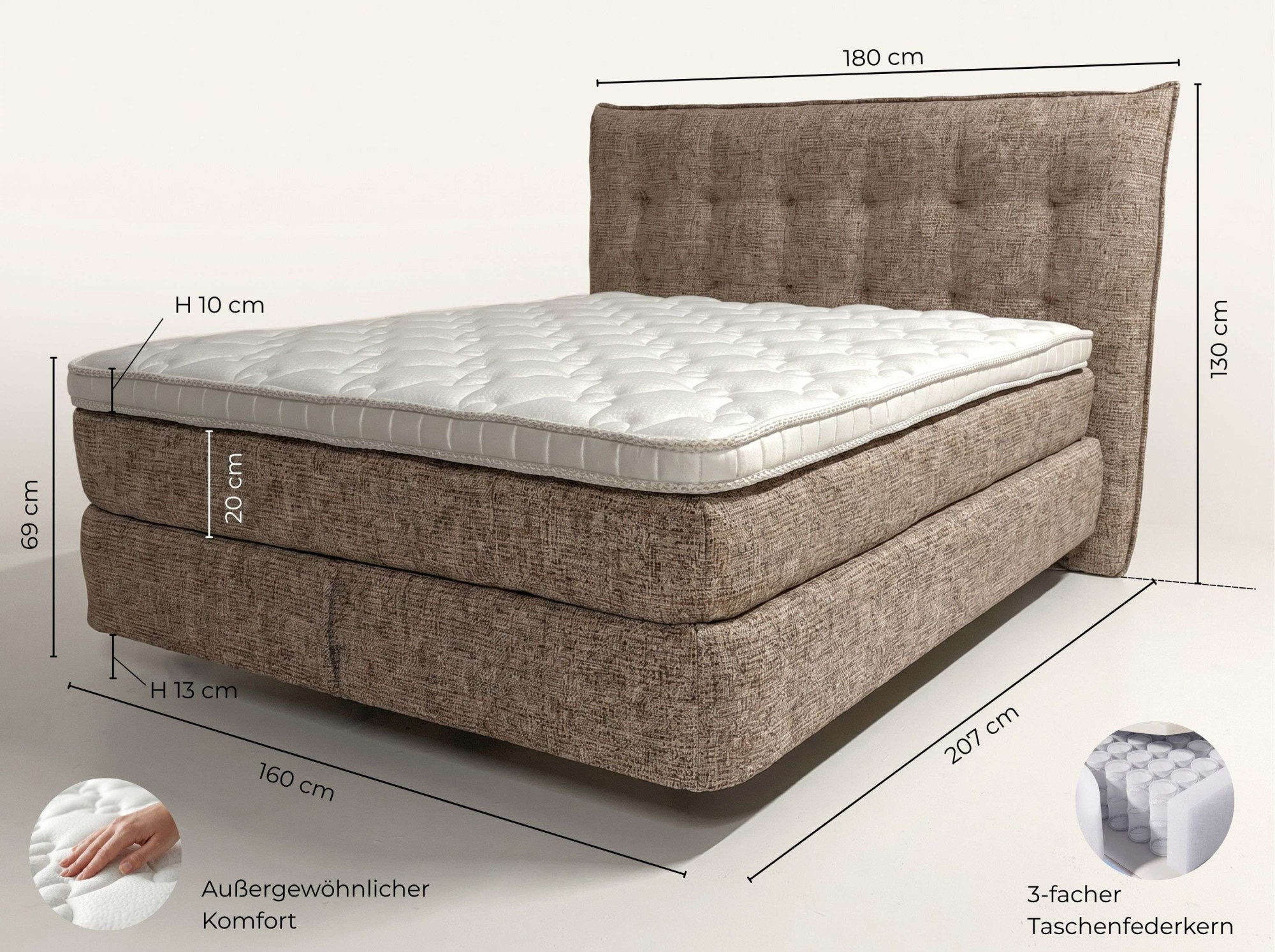 Home affaire Boxbett »BROS,  Doppelbett inkl. Bettkasten, Federkernbett, Metalkonstruktion« Matratze: 3-Z-Taschenfederkern, Härtegrad 3, inkl. Topper