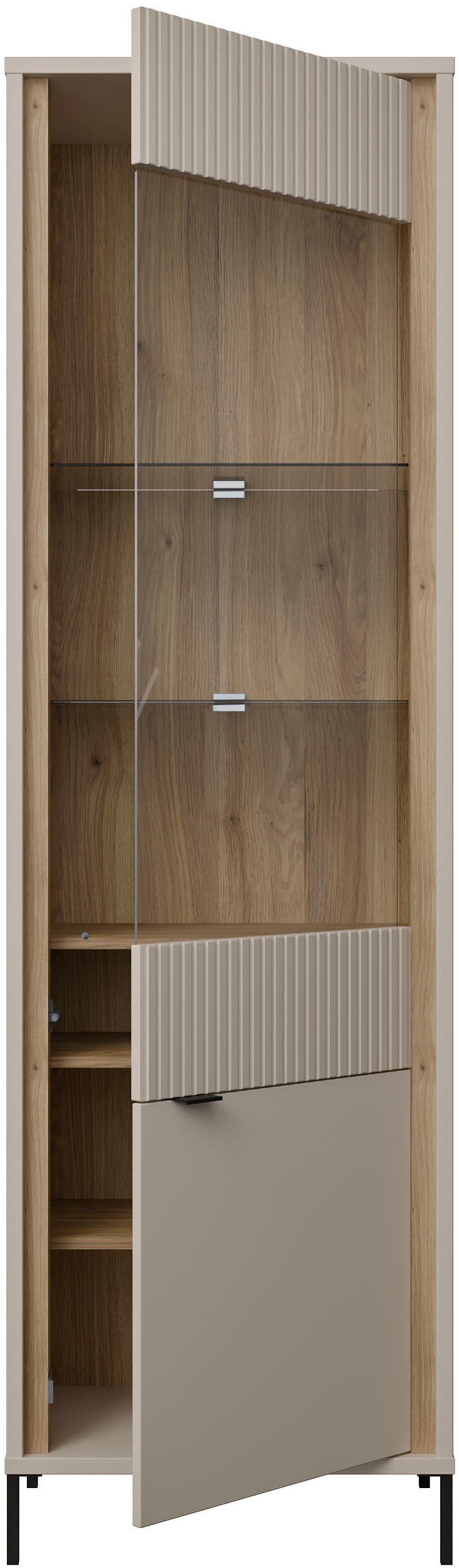 FORTE Vitrine »Forte Seravel Vitrine, 2-türig, Höhe 192,2 cm Lamellen« B/H/T 59,4/199,2/41,5 cm, Glastüre, optionale Beleuchtung