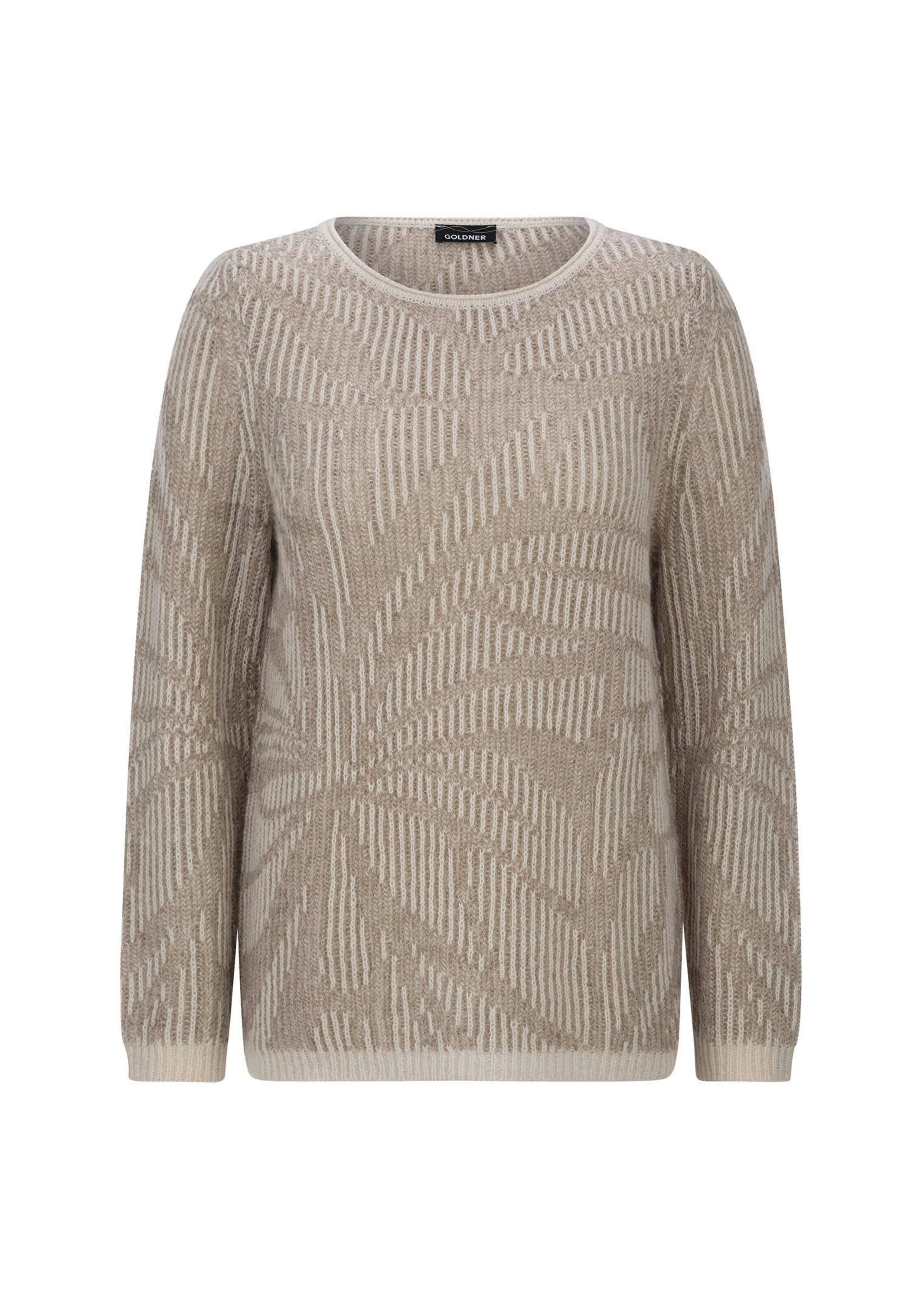 GOLDNER Rundhalspullover "Strickpullover mit Blumenmuster" Rollbündchen am Ausschnitt
