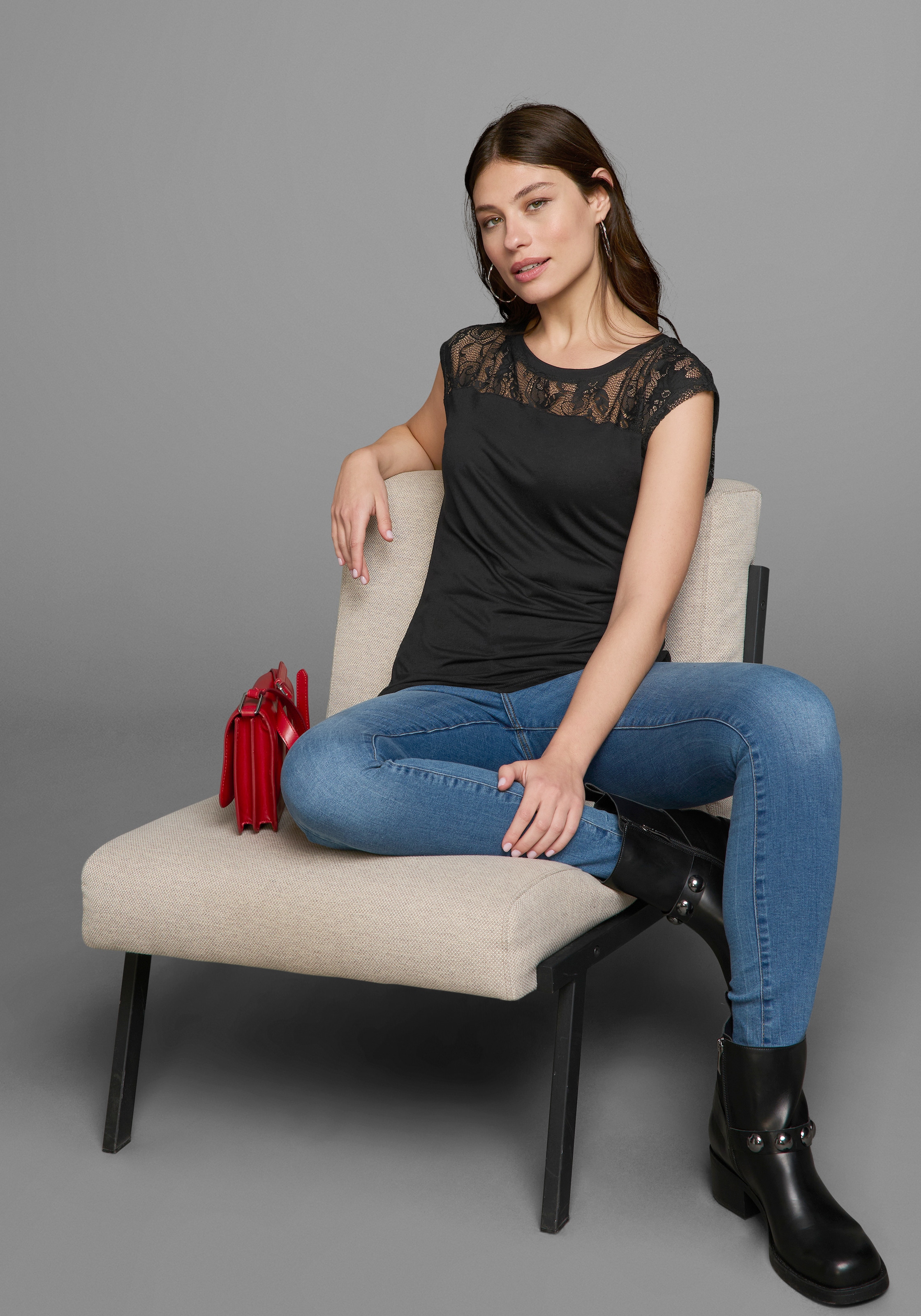 AJC Rundhalsshirt, Kurzarm, figurbetont, unifarben, Rundhals, aus Single Jersey