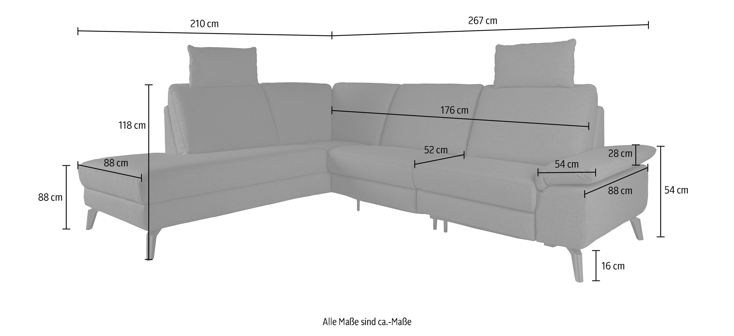 alina Ecksofa, inkl. Kopfstützen, wahlweise mit Relaxfunktion, Breite: 267 cm
