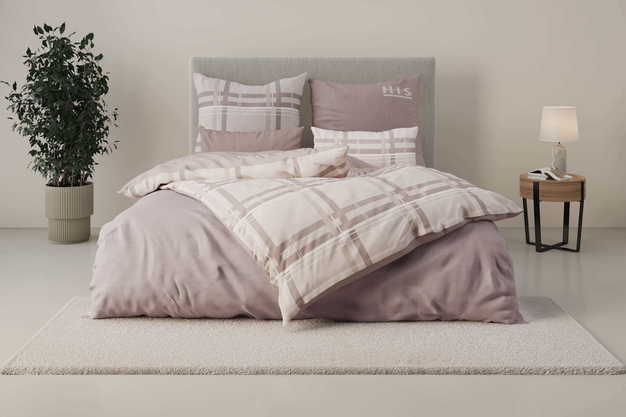 OTTO home Wendebettwäsche "Talin" 2 Stk. ab Gr. 135x200, 100% Baumwolle, Karo-Design, Marke H.I.S. by OTTO home