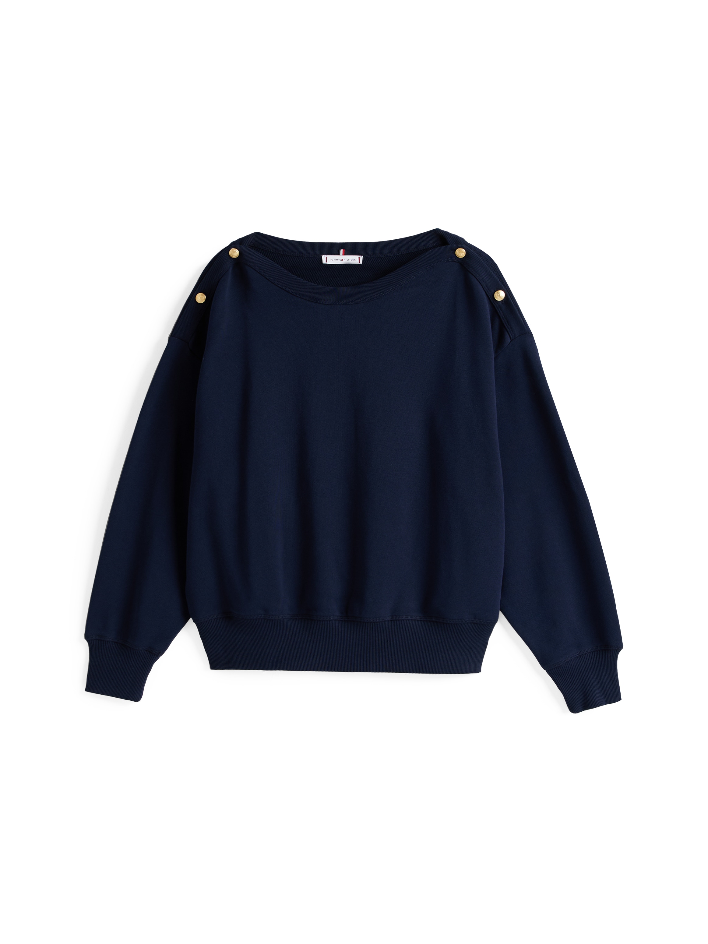 Tommy Hilfiger Curve Sweatshirt »CRV GOLD BTN BOAT-NK SWTSHRT«, in Großen Größen, mit goldfarbenem Knopf, U-Boot Ausschnitt
