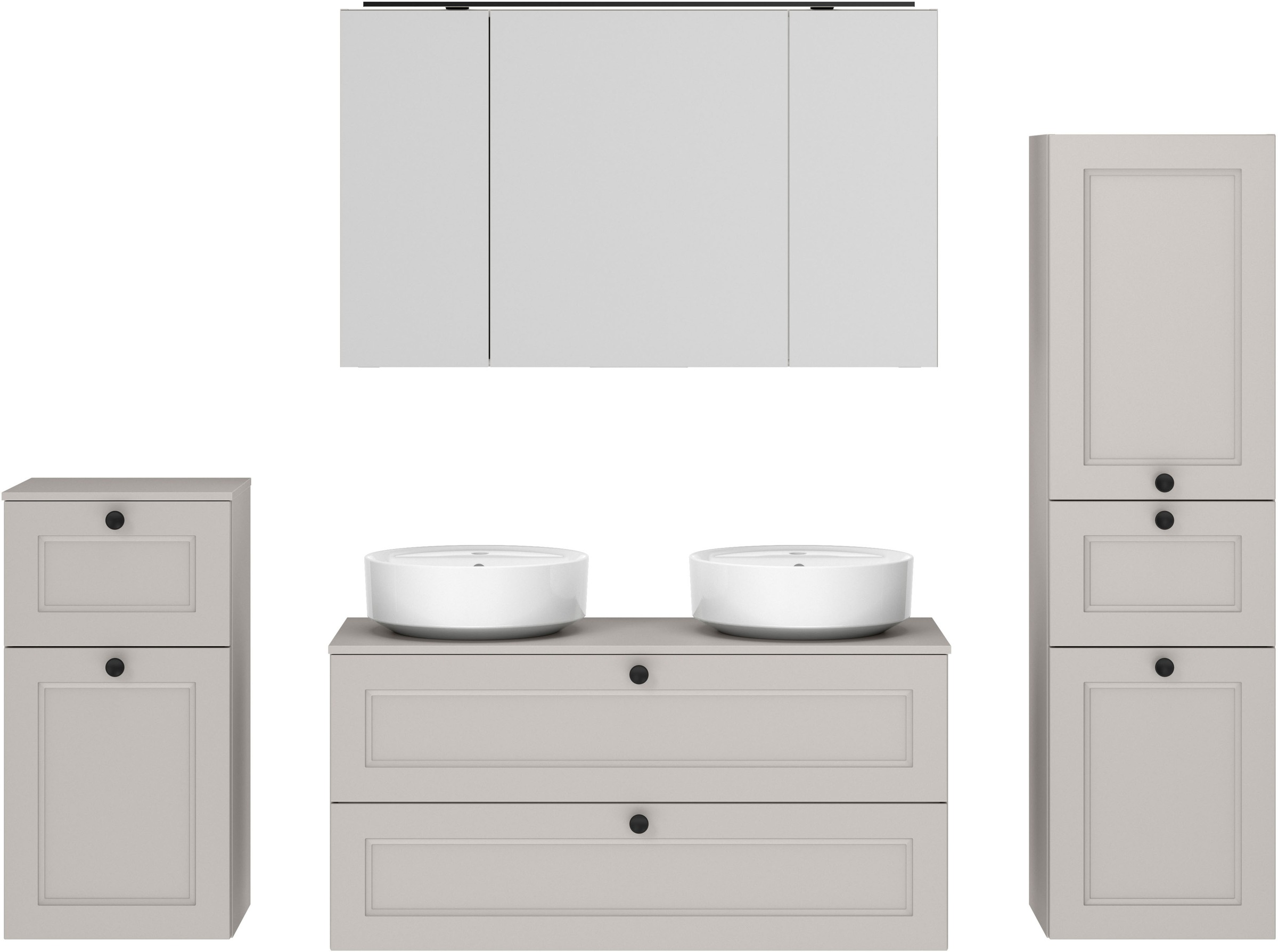 nobilia® Badmöbel-Set »Cascada« Set, inkl.  2 Aufsatzwaschbecken und Spiegelschrank mit Beleuchtung, 6 Stk. tlg.