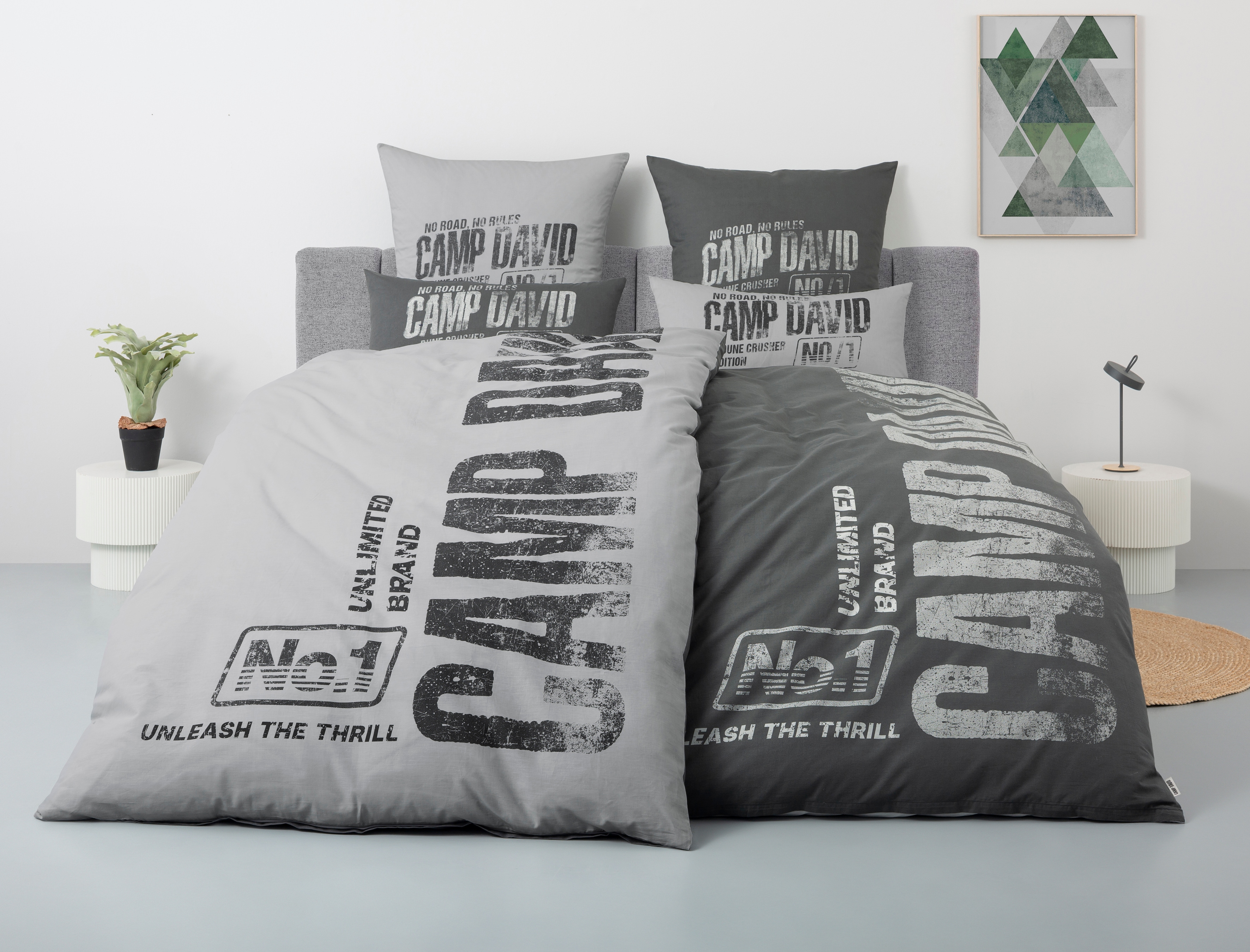 CAMP DAVID Wendebettwäsche "Kymber" 2 tlg. NEUHEIT Bettwäsche ab 135x200cm, mit coolem Schriftzug
