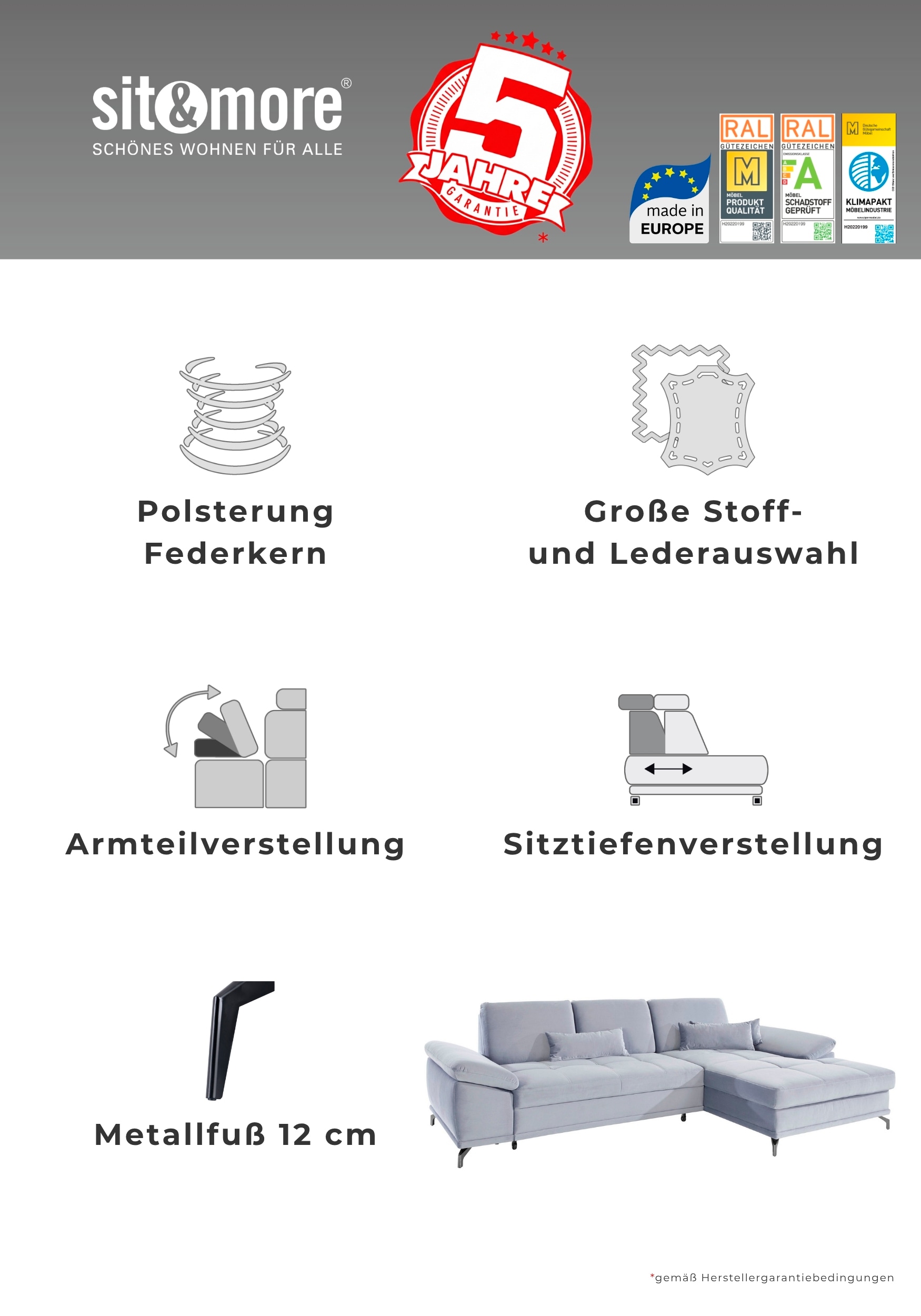 OTTO home Wohnlandschaft »Costello U-Form, B: 363 cm mit Sitztiefen- & Armteilverstellung« optional Schlaffunktion & Bettkasten