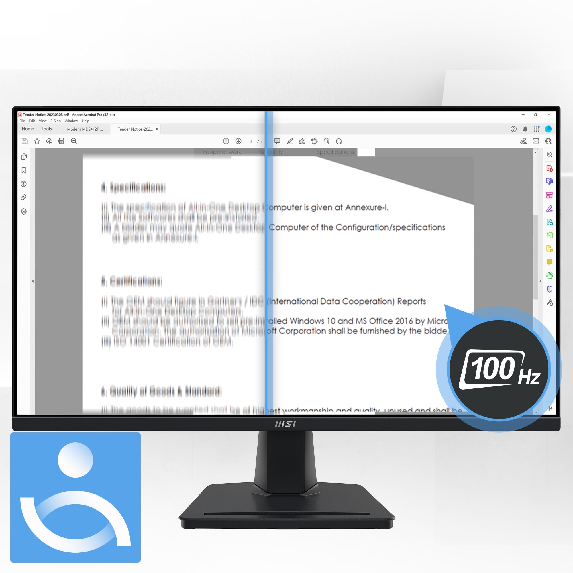 MSI LED-Monitor »PRO MP245G«, 60,5 cm/24 Zoll, 1920 x 1080 px, Full HD, 1 ms Reaktionszeit, 100 Hz, neigbar, 3 Jahre Herstellergarantie