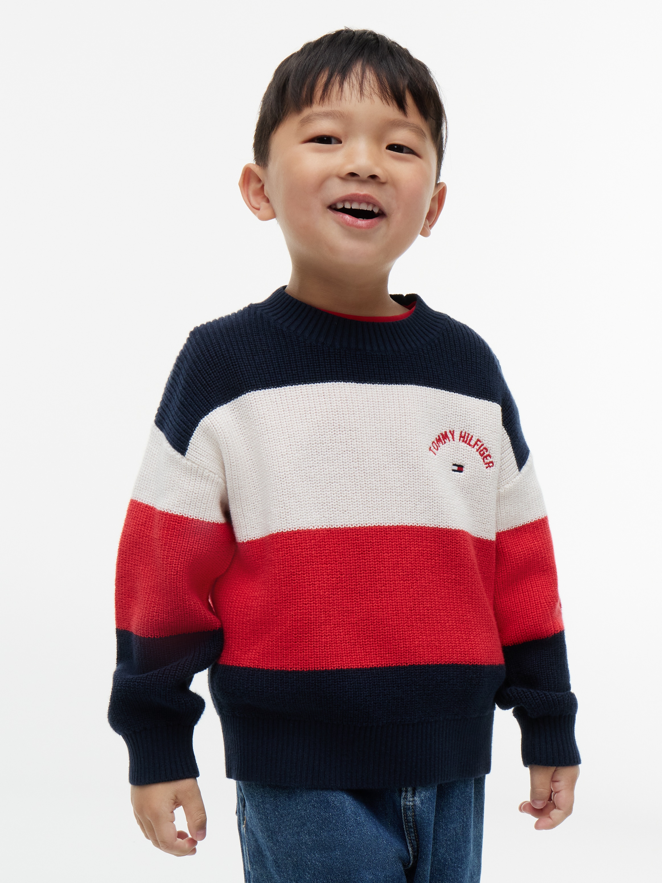 Tommy Hilfiger Strickpullover Rundhalsausschnitt, reine Baumwolle, für Kinder