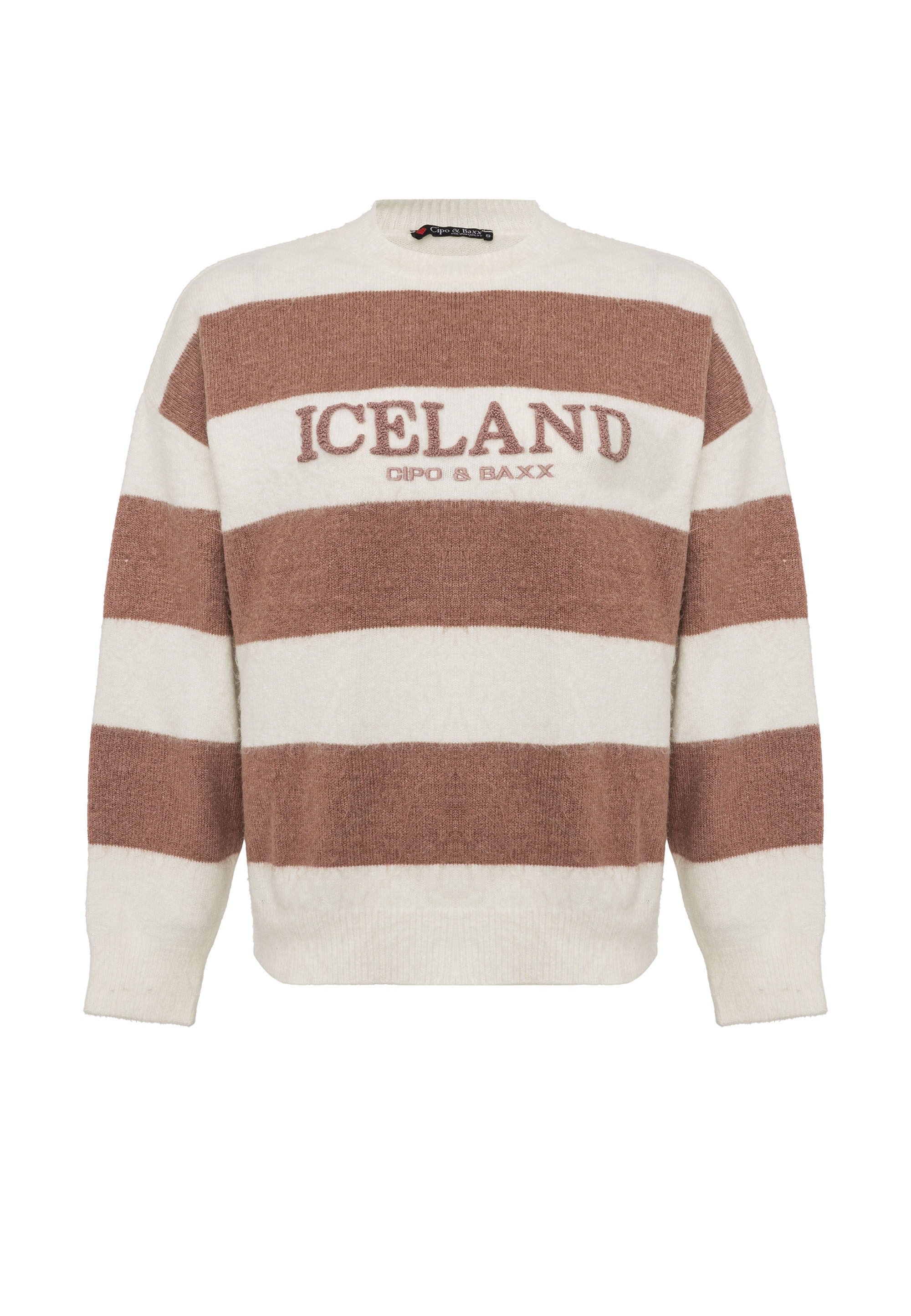 Cipo & Baxx Strickpullover "WP263" 1 Stk. Streifenmuster mit Frontprint günstig online kaufen