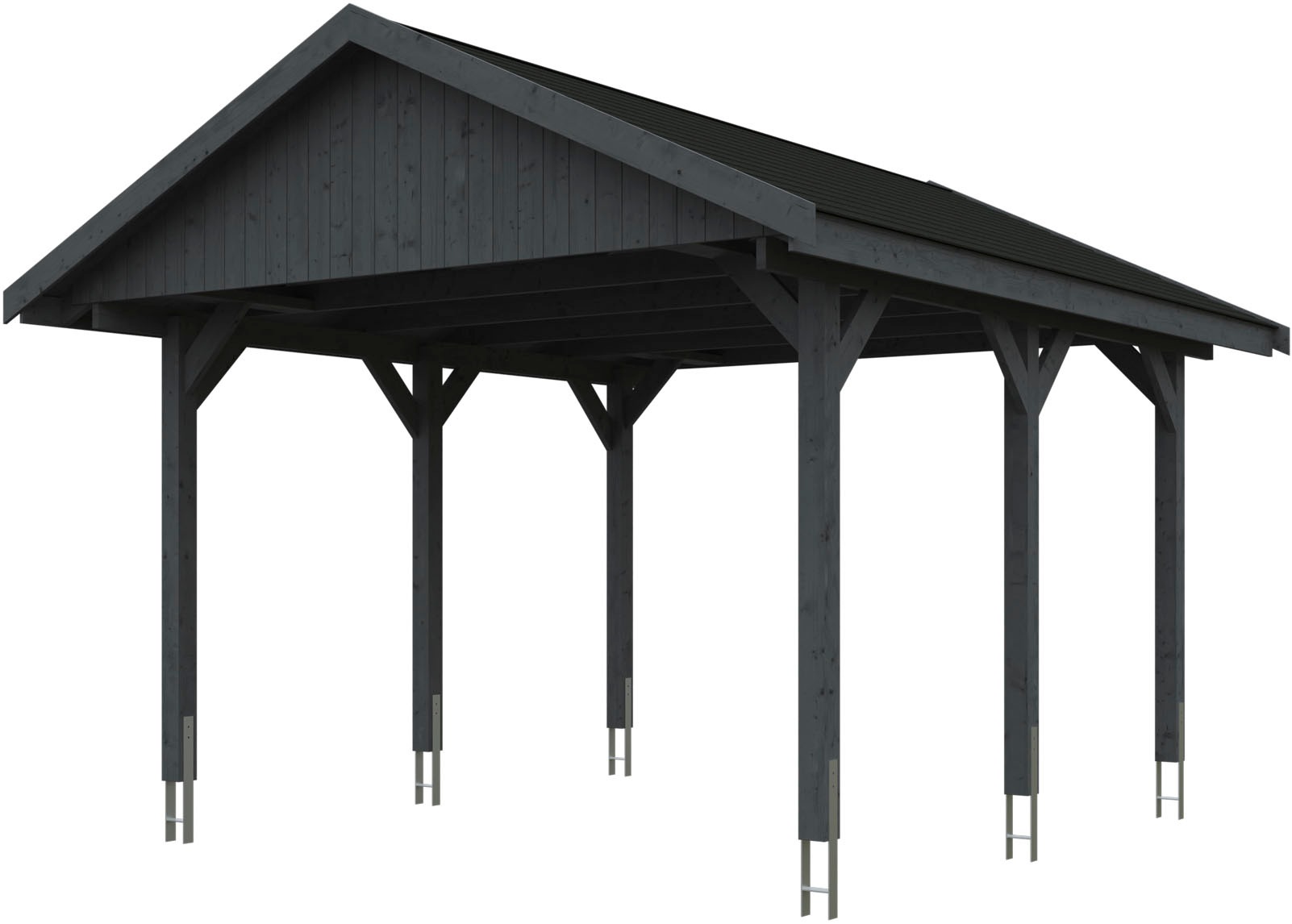Skanholz Einzelcarport "Wallgau" Massivholz 340 cm Schiefergrau mit schwarzen Dachschindeln
