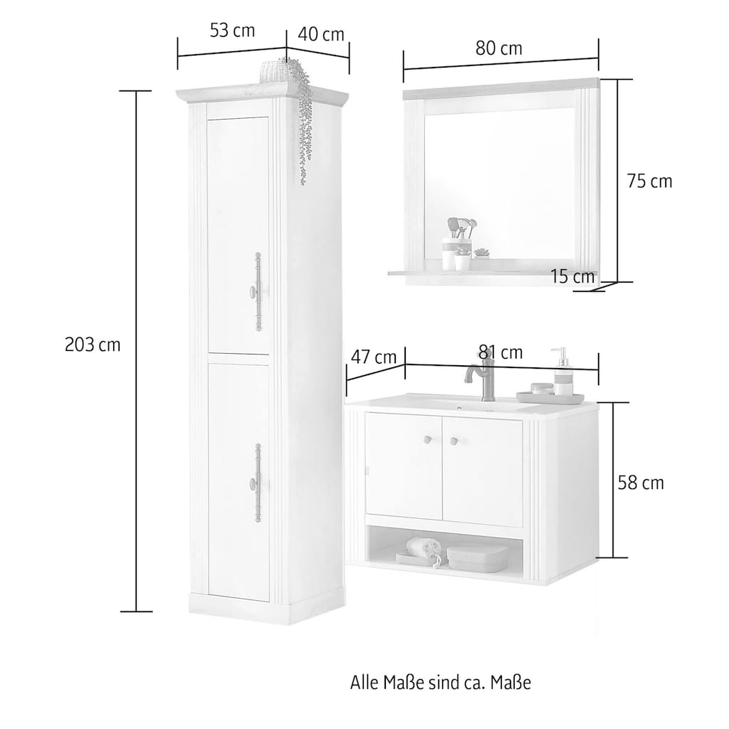 Home affaire Badmöbel-Set »WESTMINSTER«, (3 St.), im romantischen Landhausstil