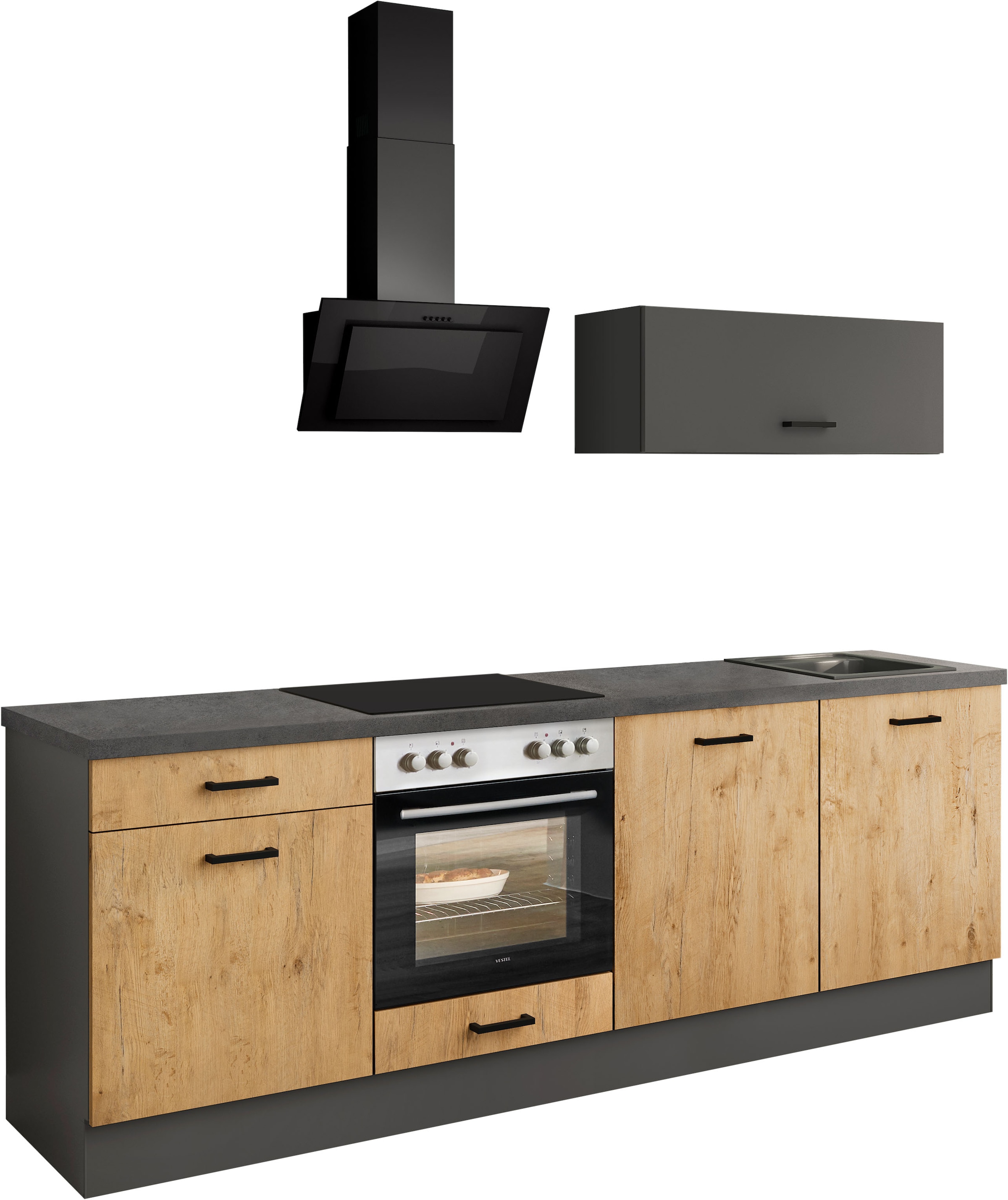 IMPULS KÜCHEN Küchenzeile "Lissabon, Ausrichtung wählbar, Schubkästen mit Soft-Close" Set, vormontiert, in verschiedenen Farben erhältlich, Breite 240 cm