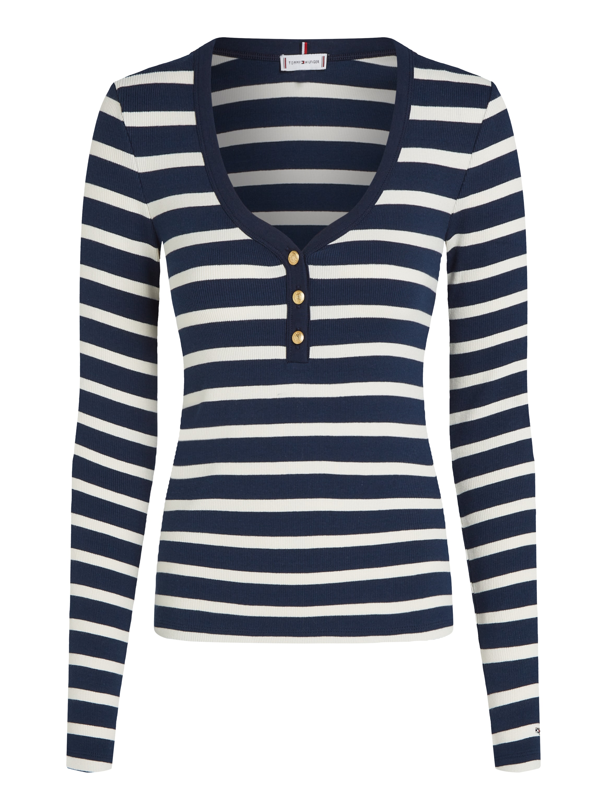 Tommy Hilfiger Langarmshirt »SLIM HENLEY GB SCOOP-NK LS«, mit Rippenstruktur, mit Metalllabel