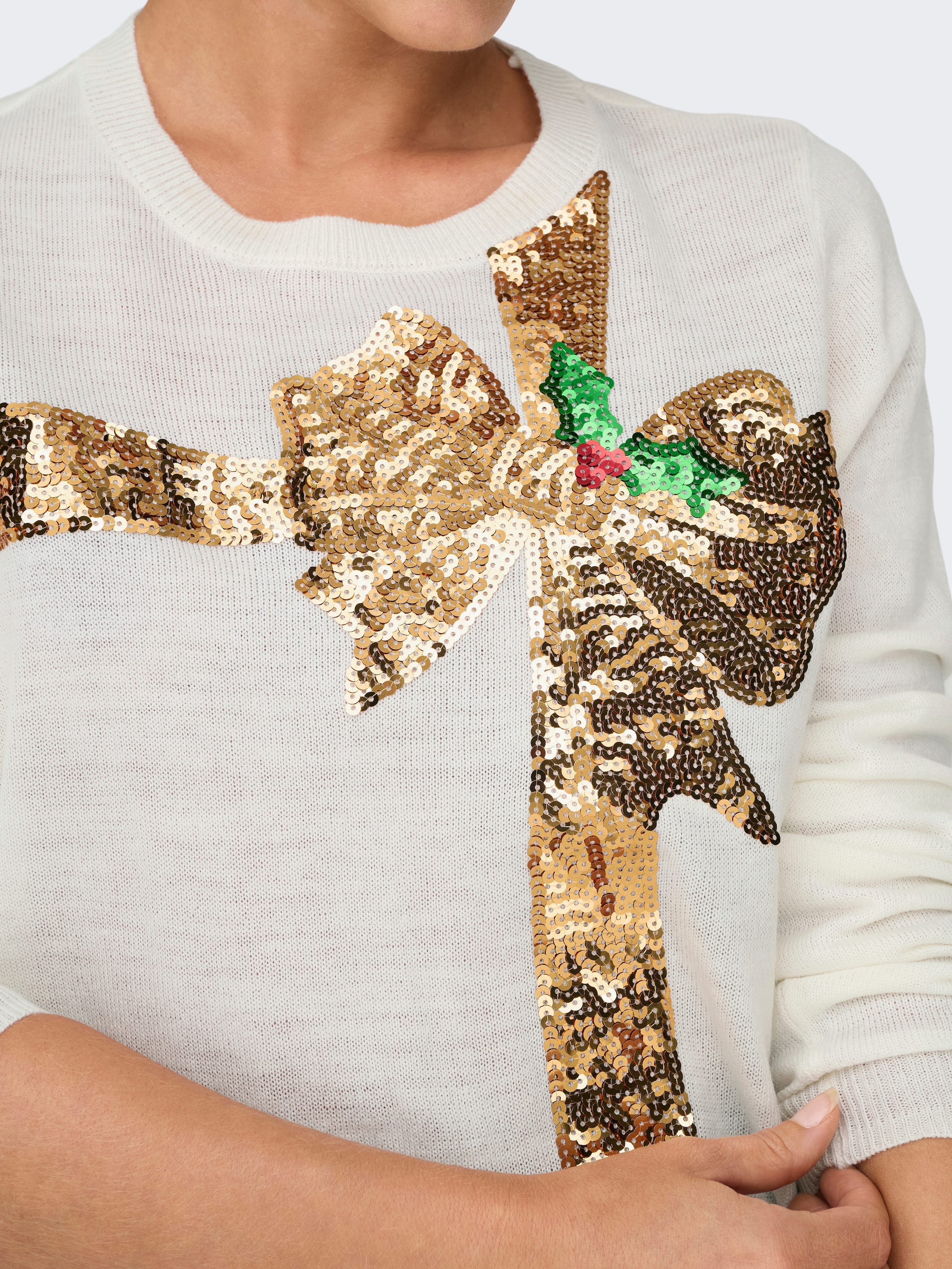 ONLY Weihnachtspullover »ONLXMAS LS O-NECK MIX DETAIL BOX KNT«