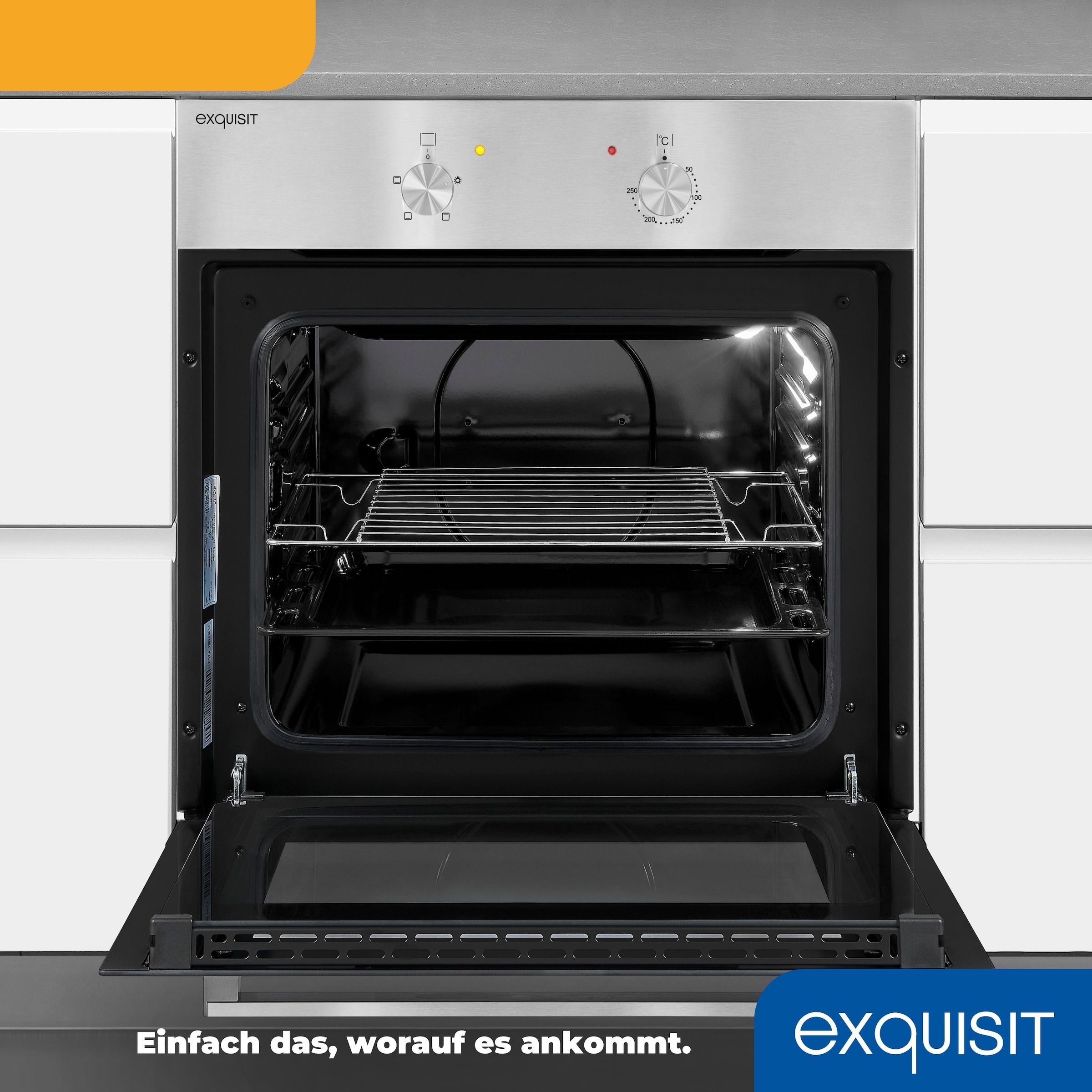 exquisit Einbaubackofen  »EBE 555-1.1«, Alles drin: Grill, Licht, Backblech – für jedes Backvorhaben!