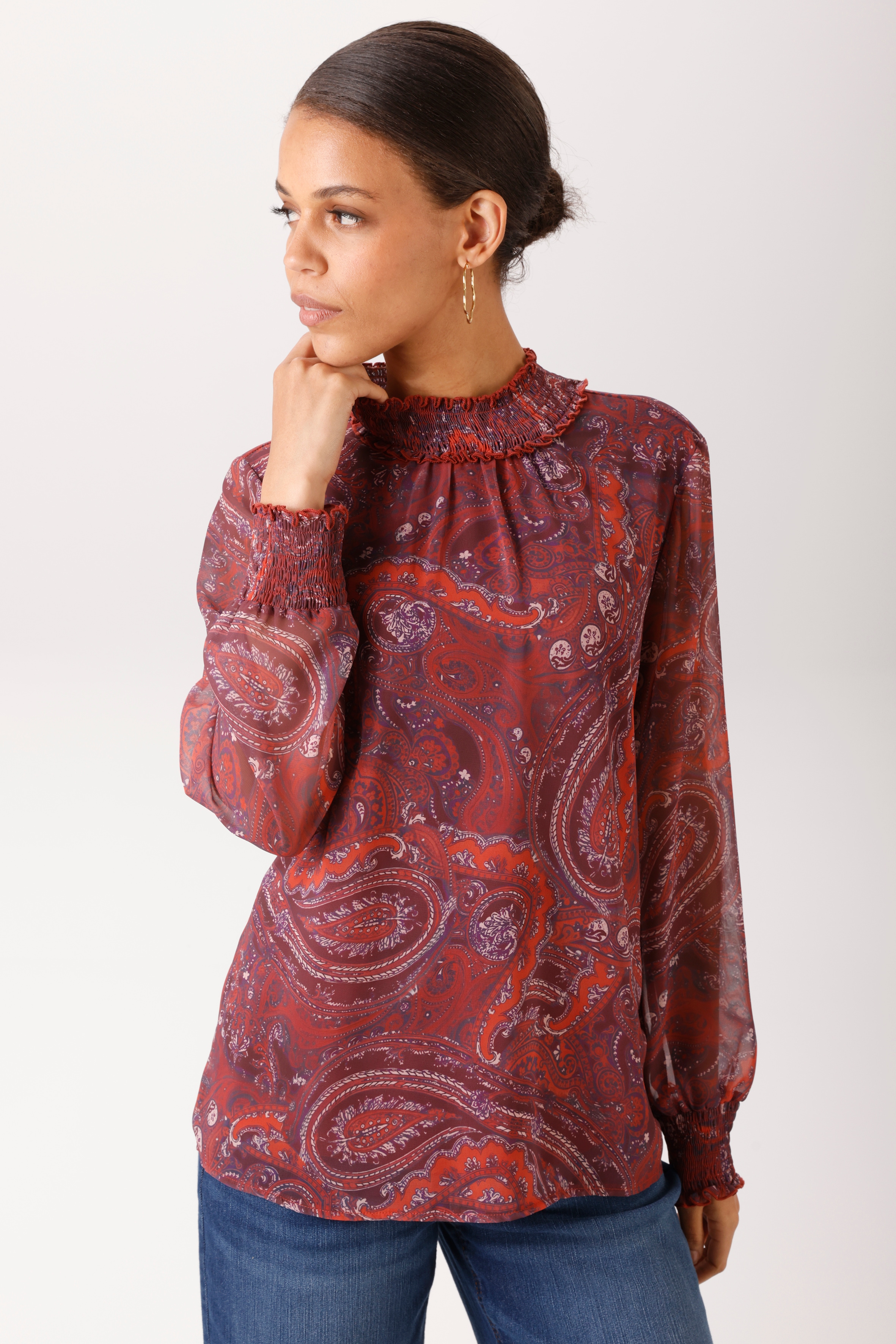 Aniston CASUAL Schlupfbluse mit großflächigen, trendfarbenen Paisley-Muster - NEUE KOLLEKTION