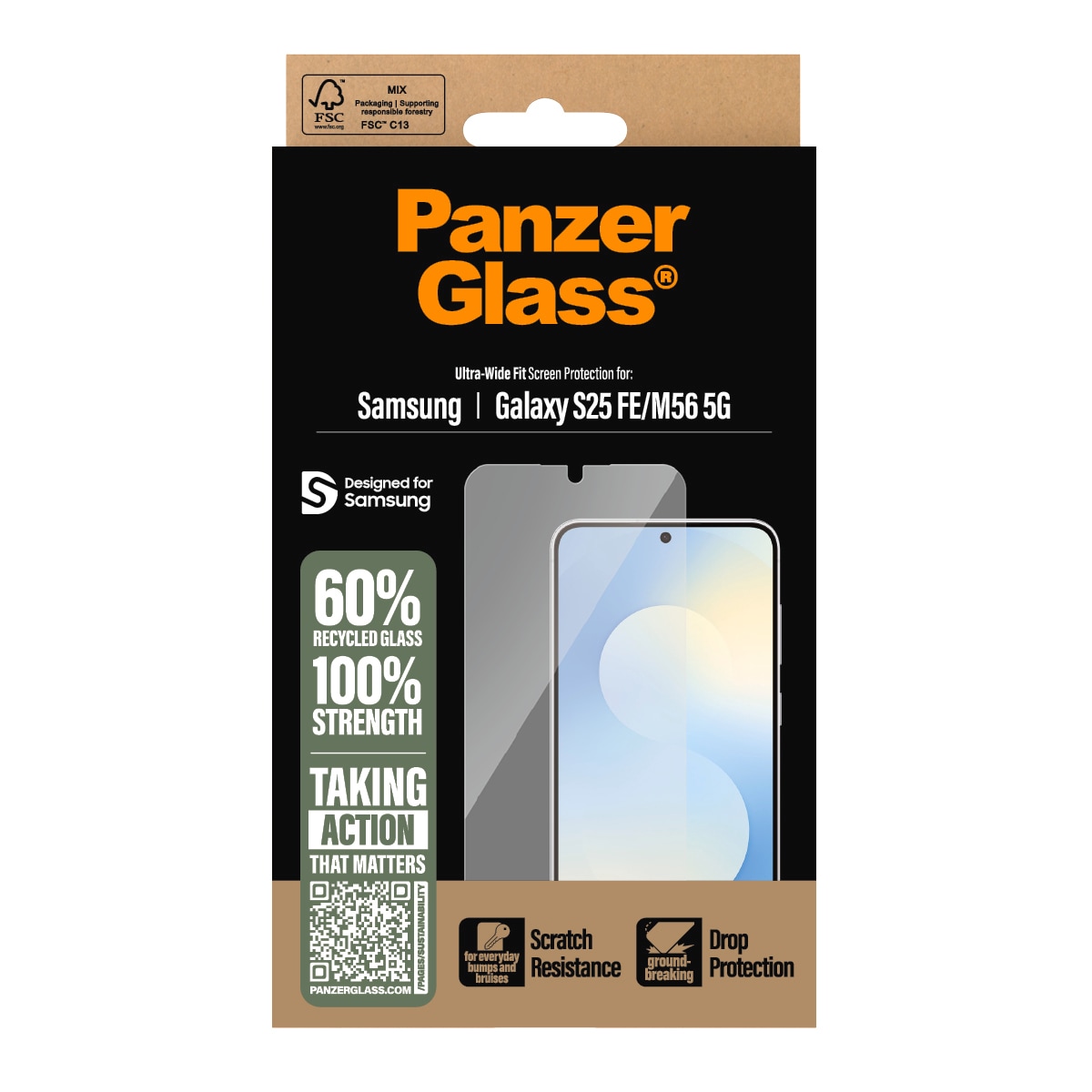 CARE by PanzerGlass Displayschutzglas »Ultra-Wide Fit Screen Protector«, für Samsung Galaxy S25 FE, Displayschutzfolie, Schutzfolie, Bildschirmschutz, kratz- & stoßfest