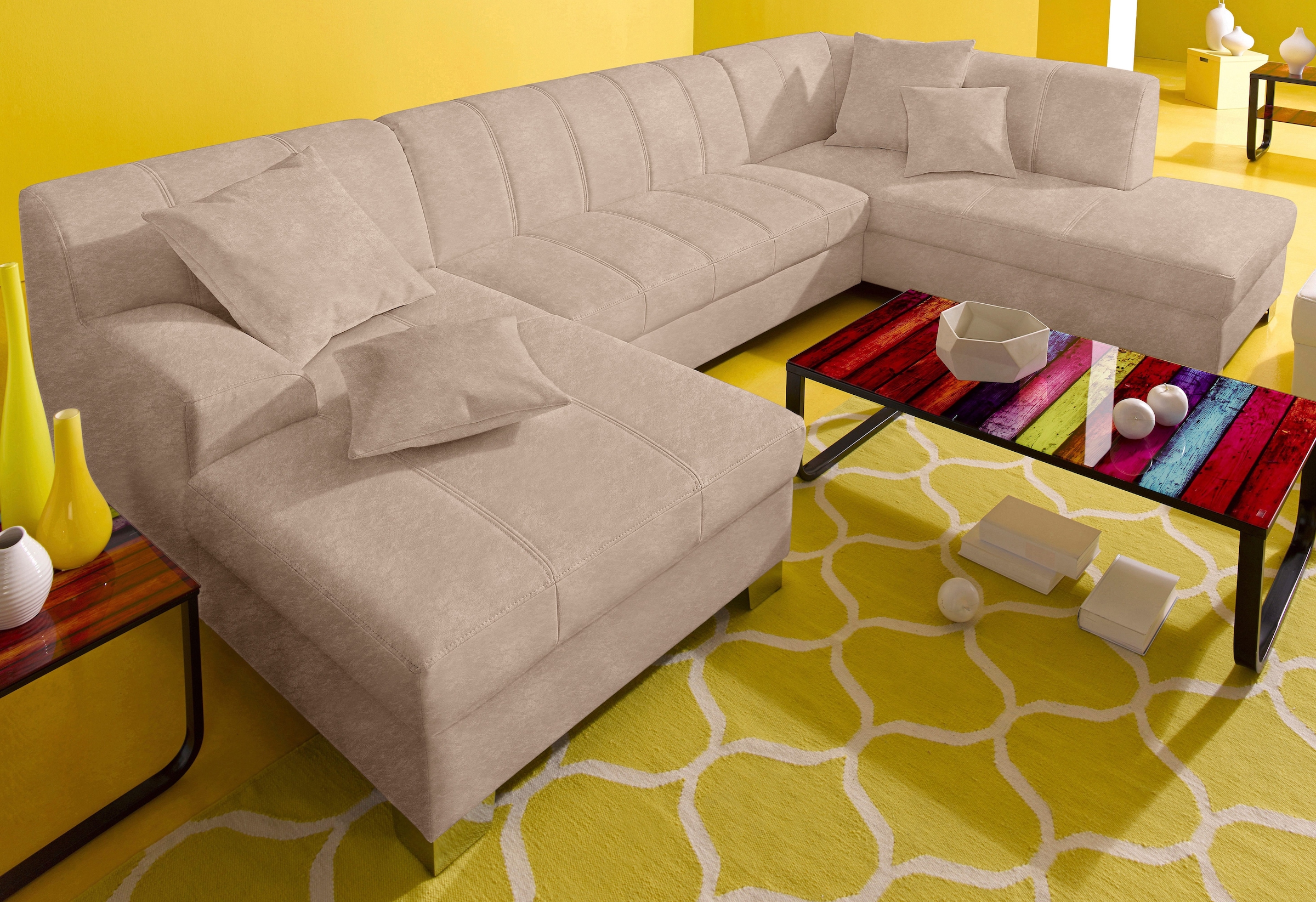 DOMO collection Wohnlandschaft "TURAH 297x195x75 cm, moderne Steppung" whlw. mit Bettfunktion, U-Form