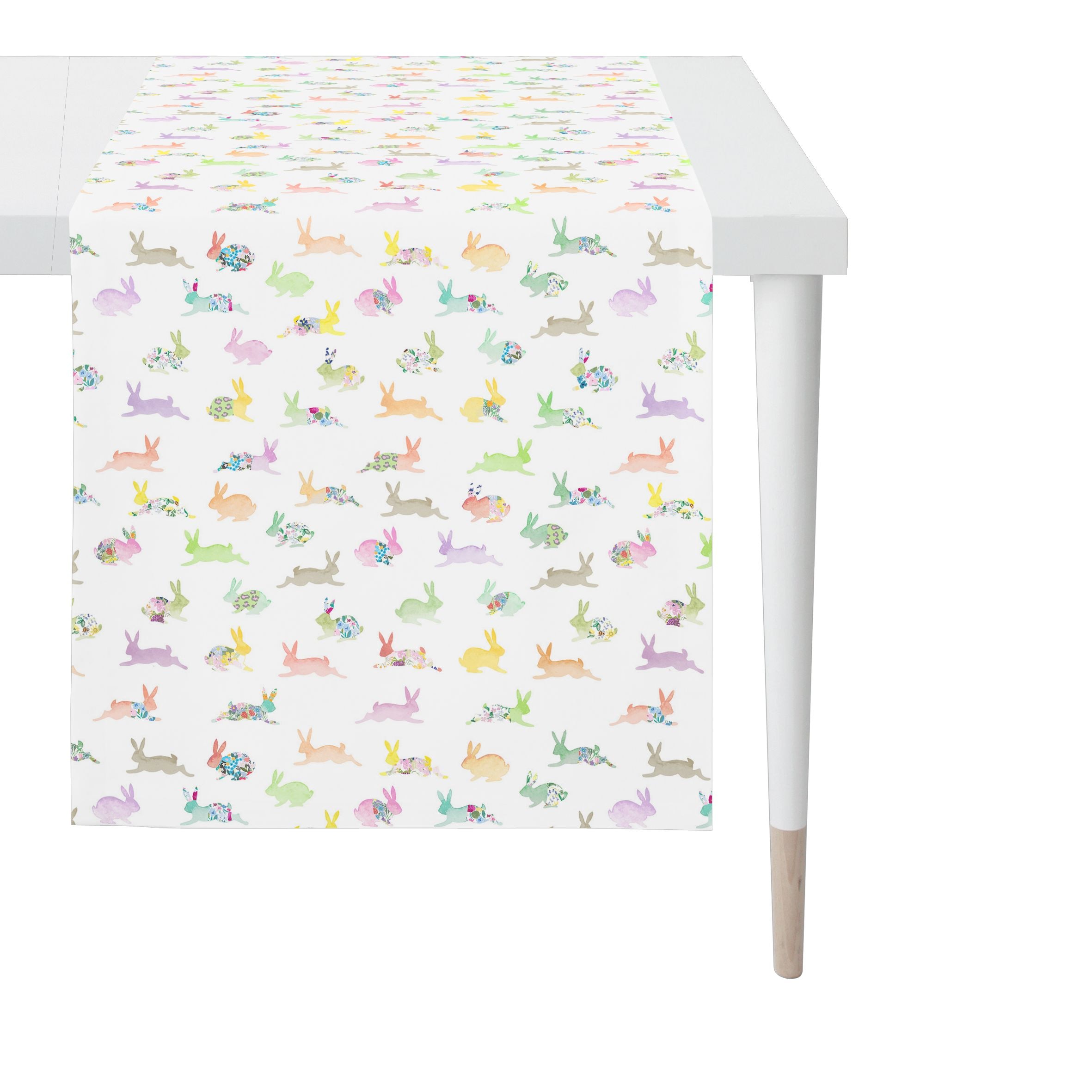 APELT Tischläufer "3101" aquarellierte Häschen als buntes All-over