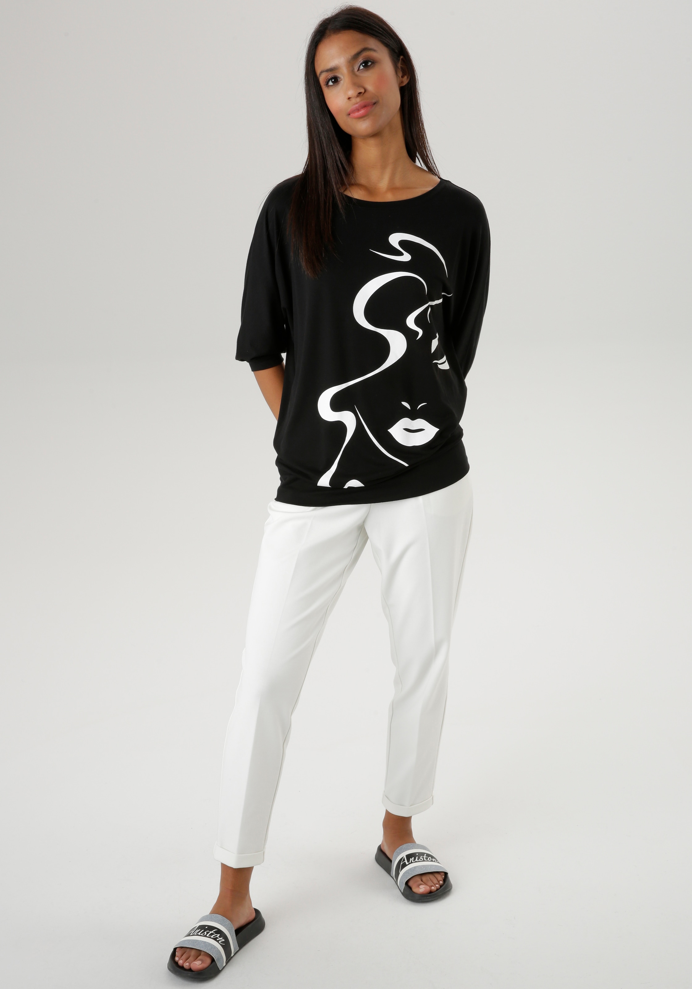 Aniston SELECTED Fledermausshirt, mit abstraktem Gesichtsdruck
