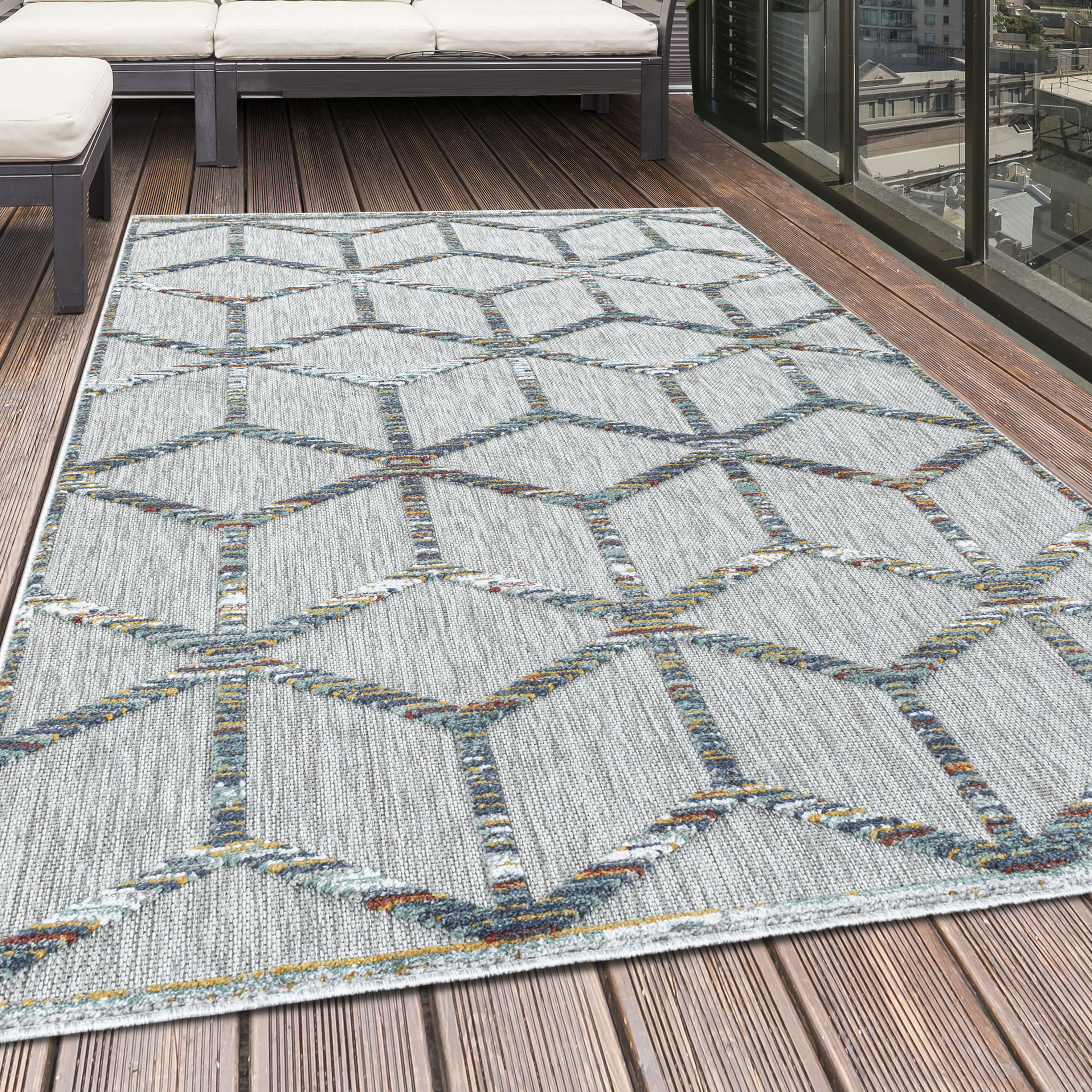 Ayyildiz Teppiche Outdoorteppich "BAHAMA 5151" rechteckig 8 mm Höhe Läufer, Flachflor mit Hoch-Tief-Struktur, In-und Outdoor geeignet