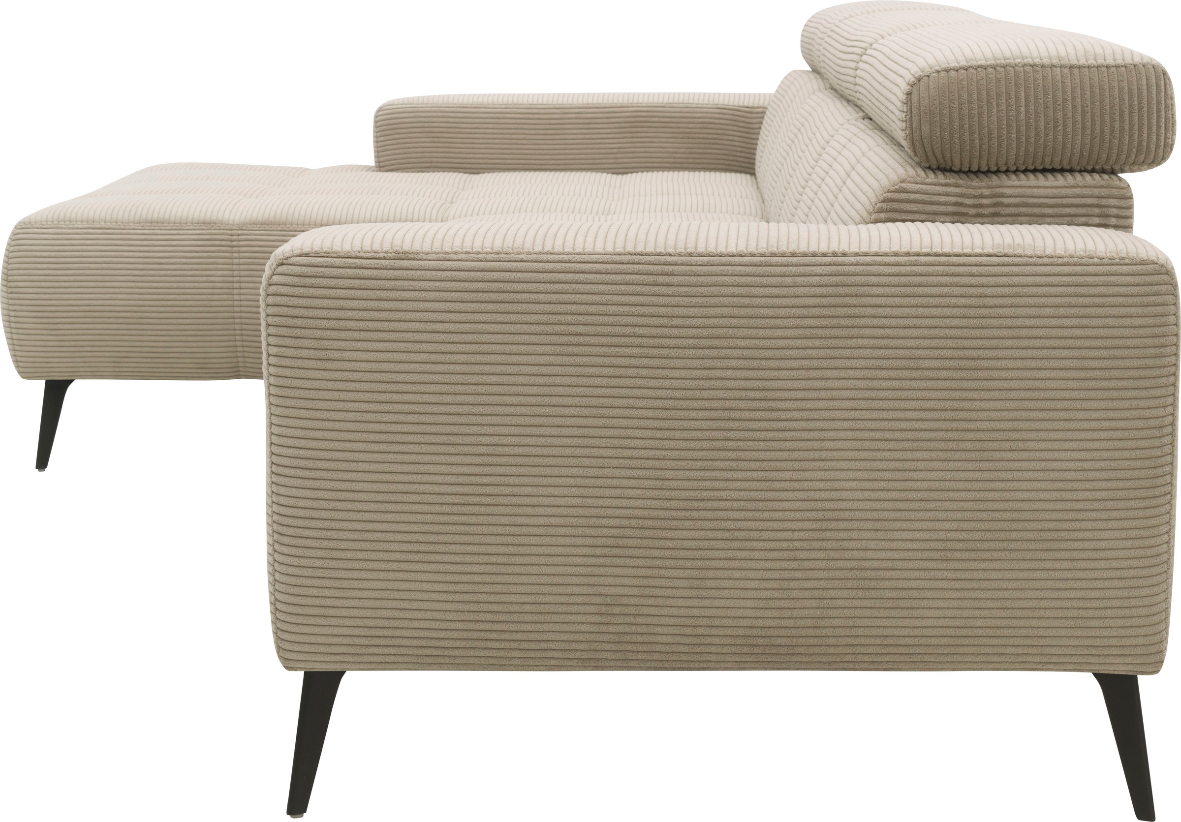 DOMO collection Ecksofa »Trento L-Form, mit Kufenfuß oder Einzelfuß«, wahlweise mit Kopfteilverstellung, Recamiere links/rechts bestellbar