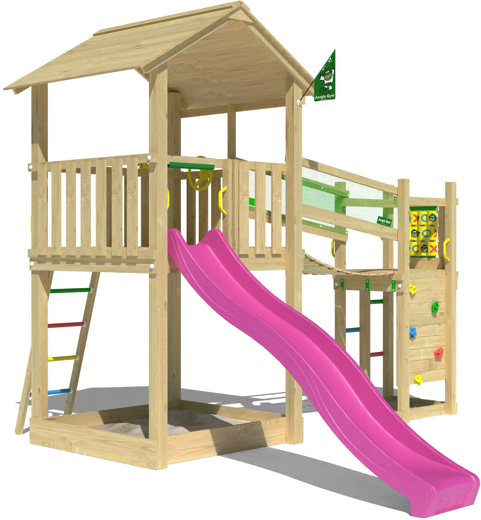 Jungle Gym Spielturm »Fortress«, (Set), Spielanlage mit 2 Türmen, Brücke und Rutsche mit Wasseranschluss