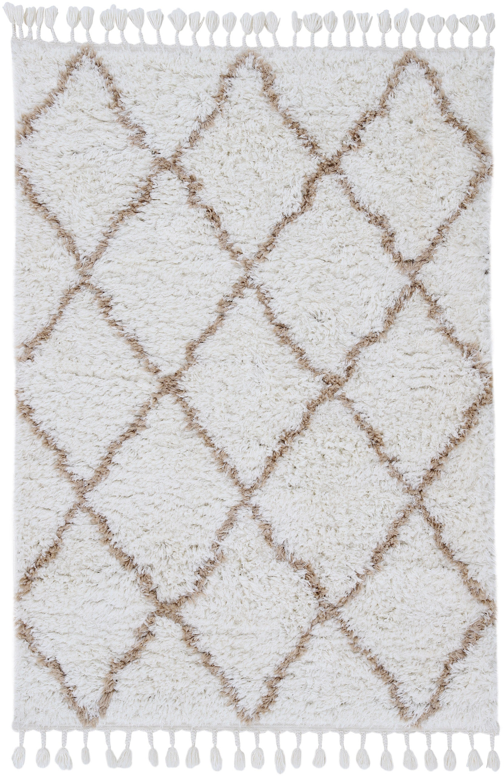 Hochflor-Teppich CARPETFINE "Eddy", beige, B:200cm H:30mm L:290cm, Polyester, Teppiche, Fransenteppich, Shaggy, auch als Läufer und in quadratisch, mit Fransen, Wohnzimmer
